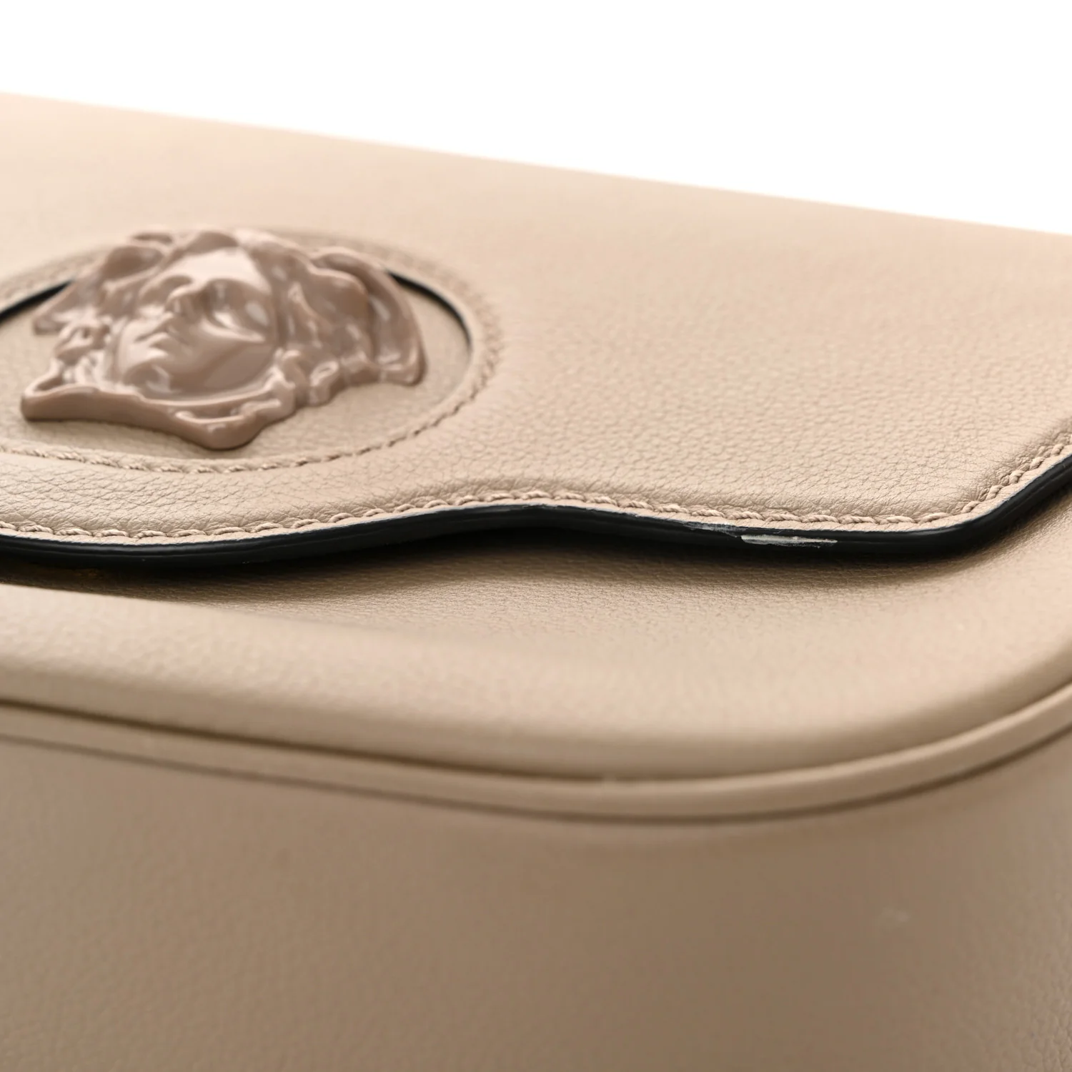 Grained Calfskin La Medusa Flap Shoulder Bag Taupe