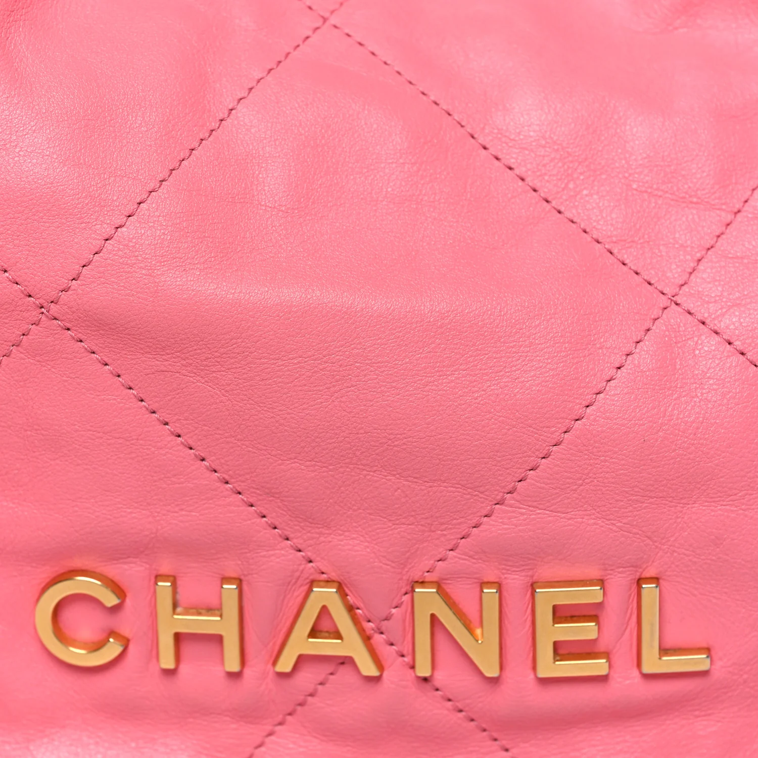 Shiny Calfskin Quilted Chanel 22 Drawstring Bag Coral Pink