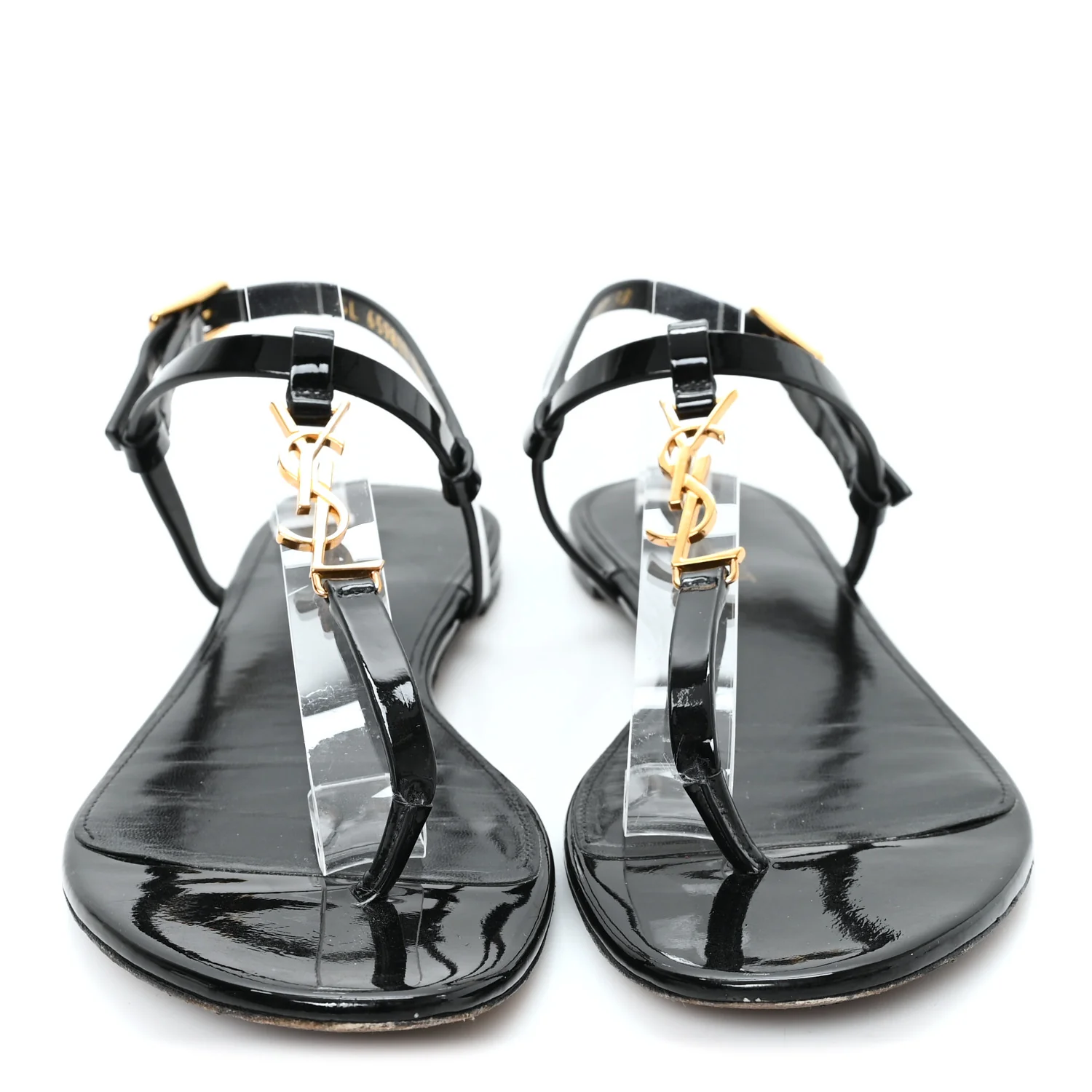 Patent Calfskin Cassandra Monogram Sandals 38 Black