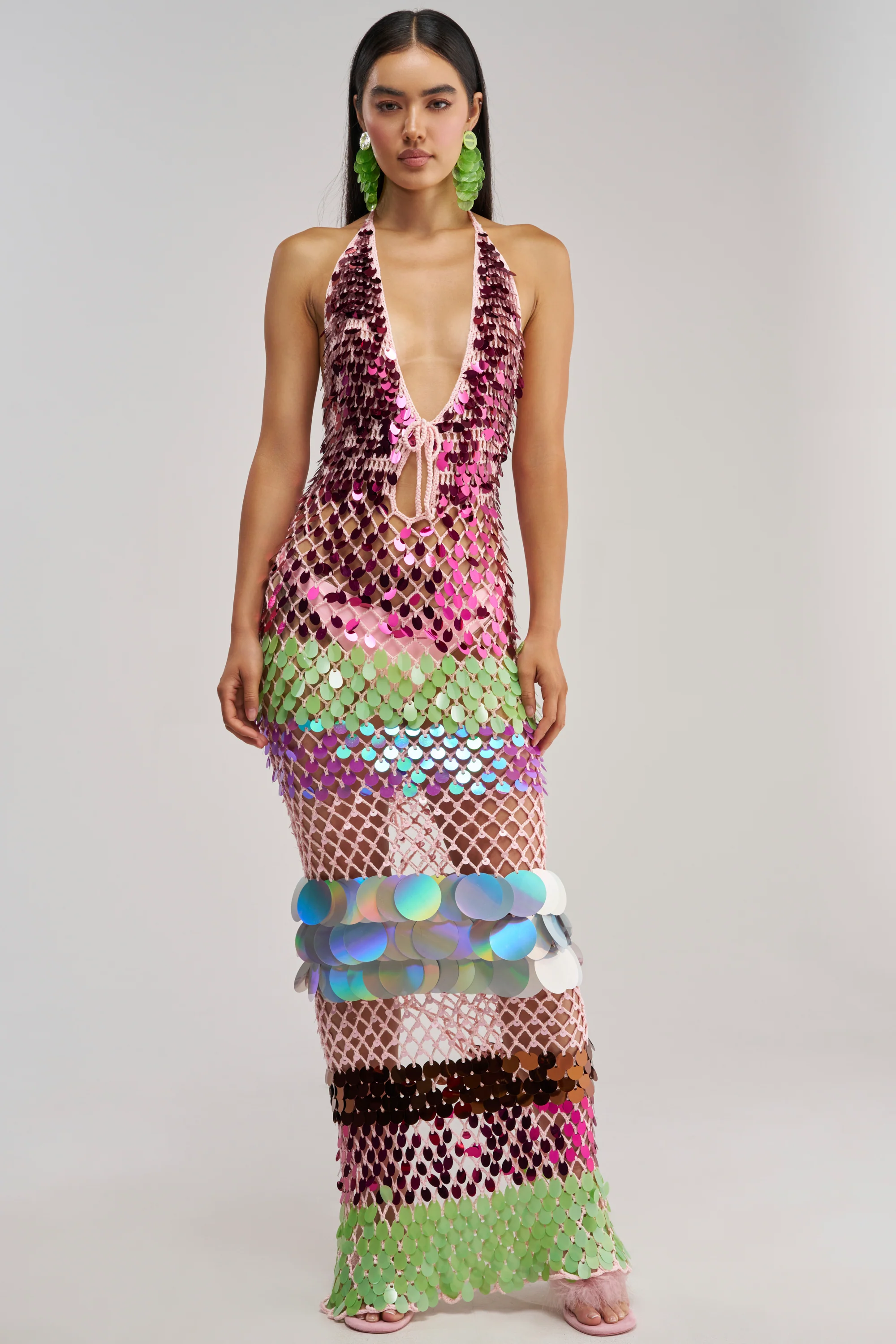 PARTY CRASHER SEQUIN MAXI DRESS IN GREEN MULTI - Akira Store