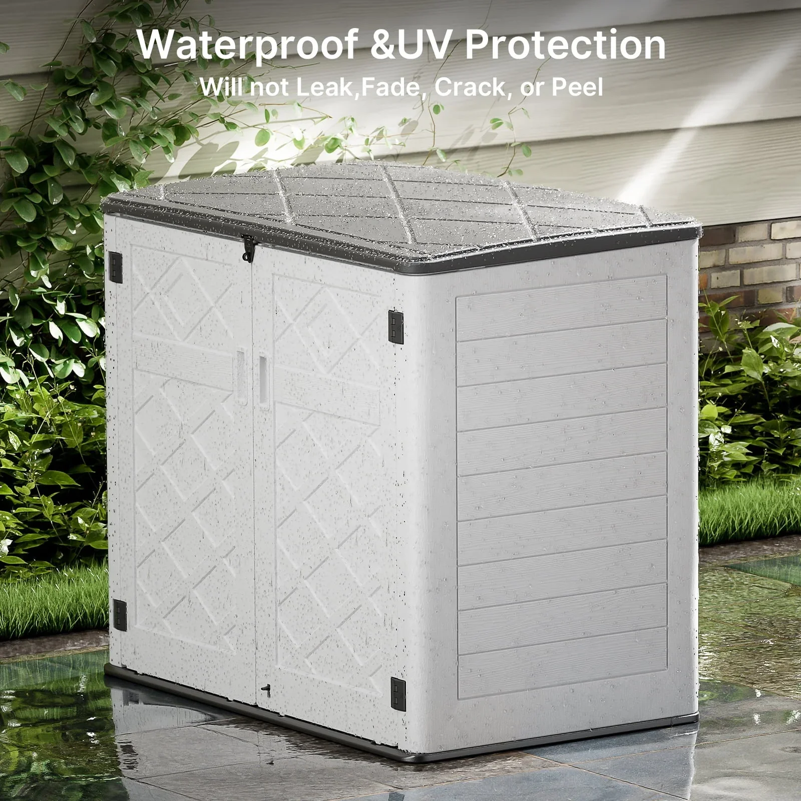 Lofka Outdoor Storage Shed, 49.7 Cu.ft  Large Capacity Storage Shed and Cabinet with Floor for Storing Bike, Garbage Cans and Garden Tools, White