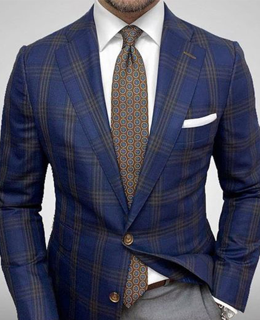 Blazer OK Fashion à carreaux, revers cranté et coupe slim à deux boutons