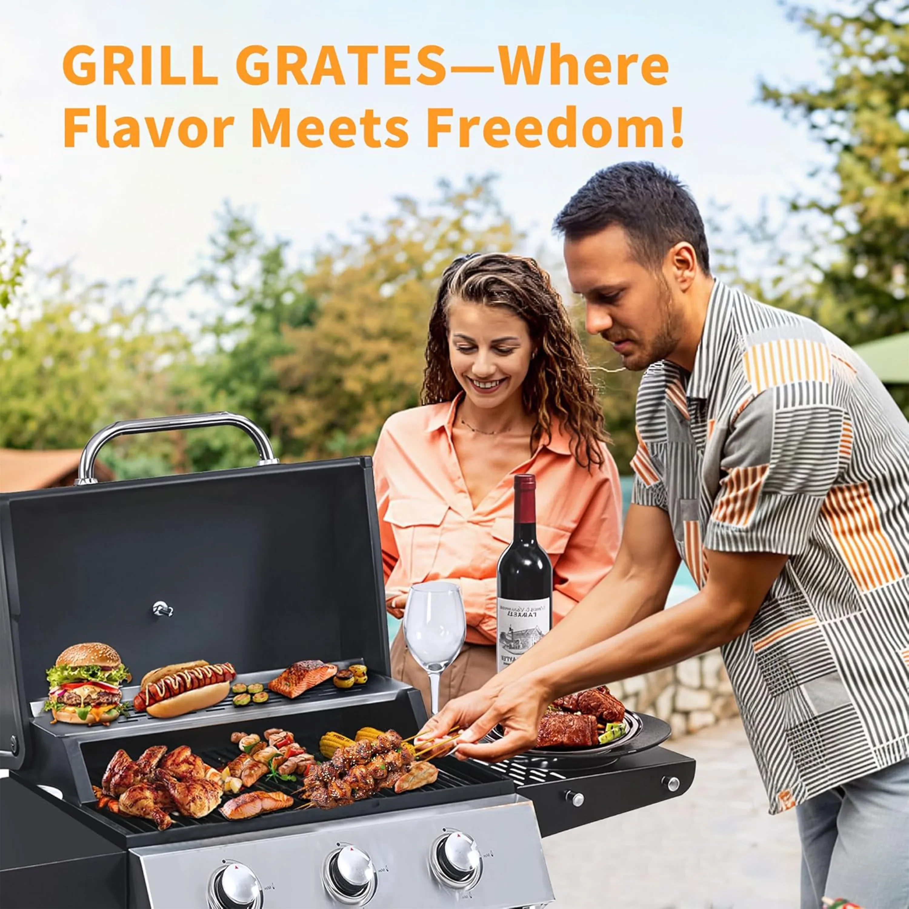 Furnibear 4 Burner BBQ Propane Gas Grill, Stainless Steel 34,000 BTU Patio Garden Barbecue Grill with Two Foldable Shelves