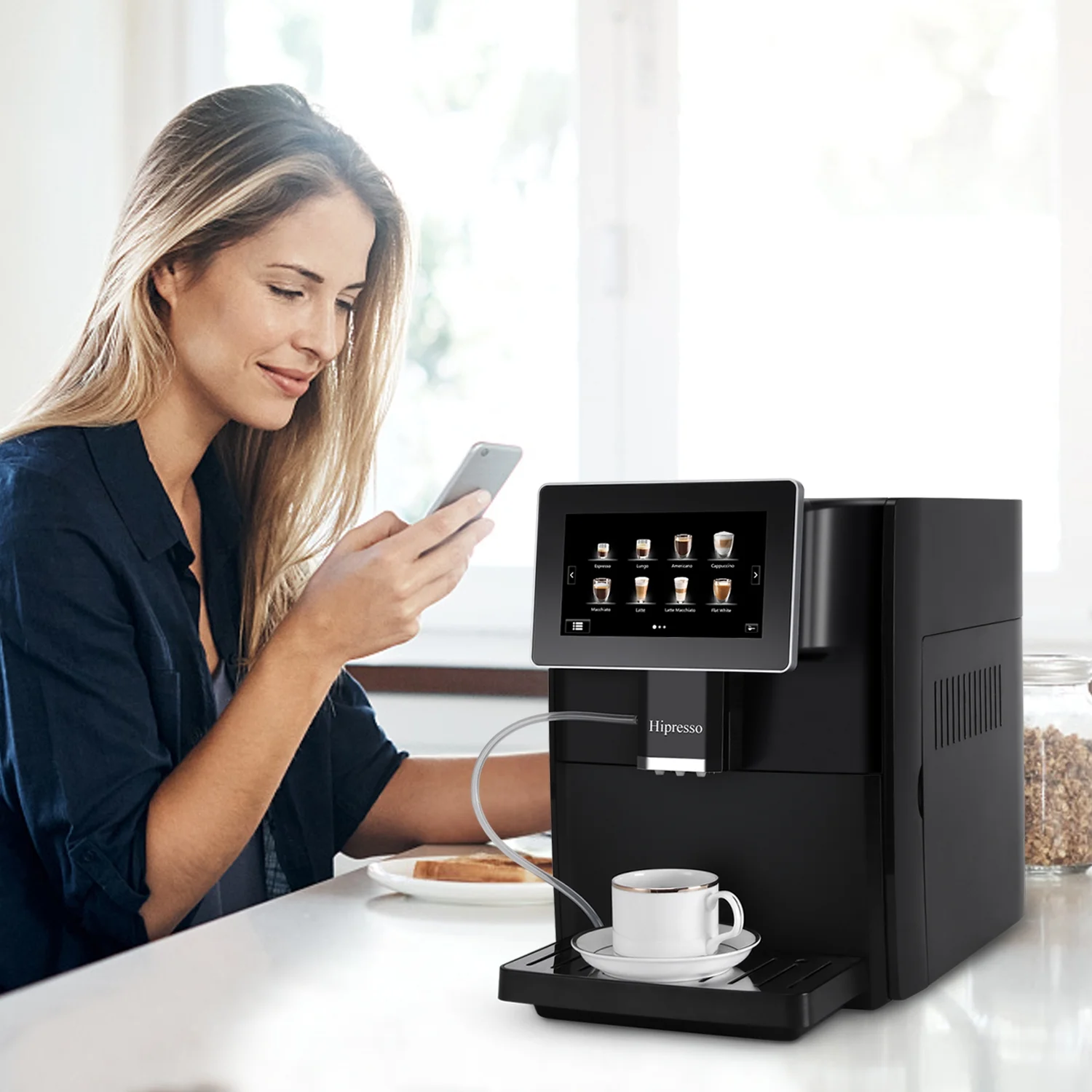 Hipresso CM - 1001 Programmable Super - Automatic Espresso Coffee Machine with Large 7 in HD TFT Display