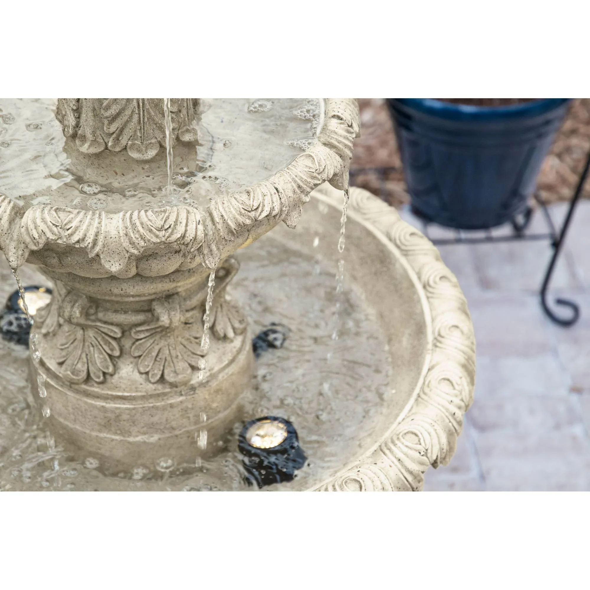 Ibiza 46 High Large Italian Outdoor Decor Sand Stone Floor Fountain with Light LED 3-Tier Outside Garden Patio