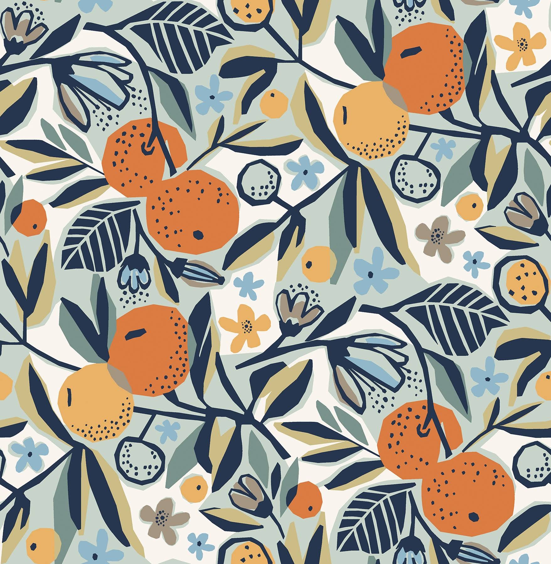 PIP & Lo PLS4199 Navy Clementine Garden Peel Stick Wallpaper, Orange