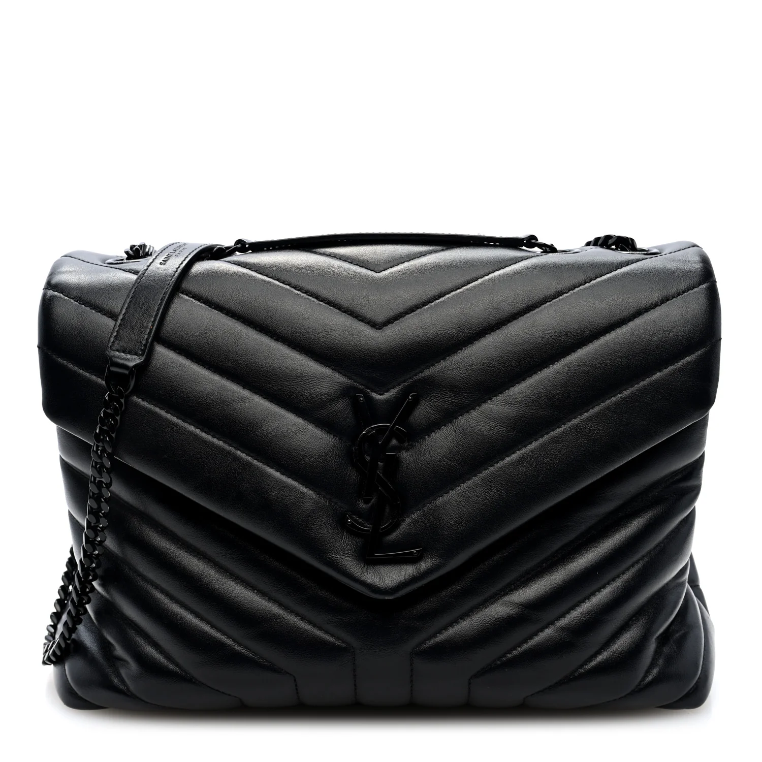 Calfskin Y Quilted Monogram Monochrome Medium Loulou Chain Satchel Black