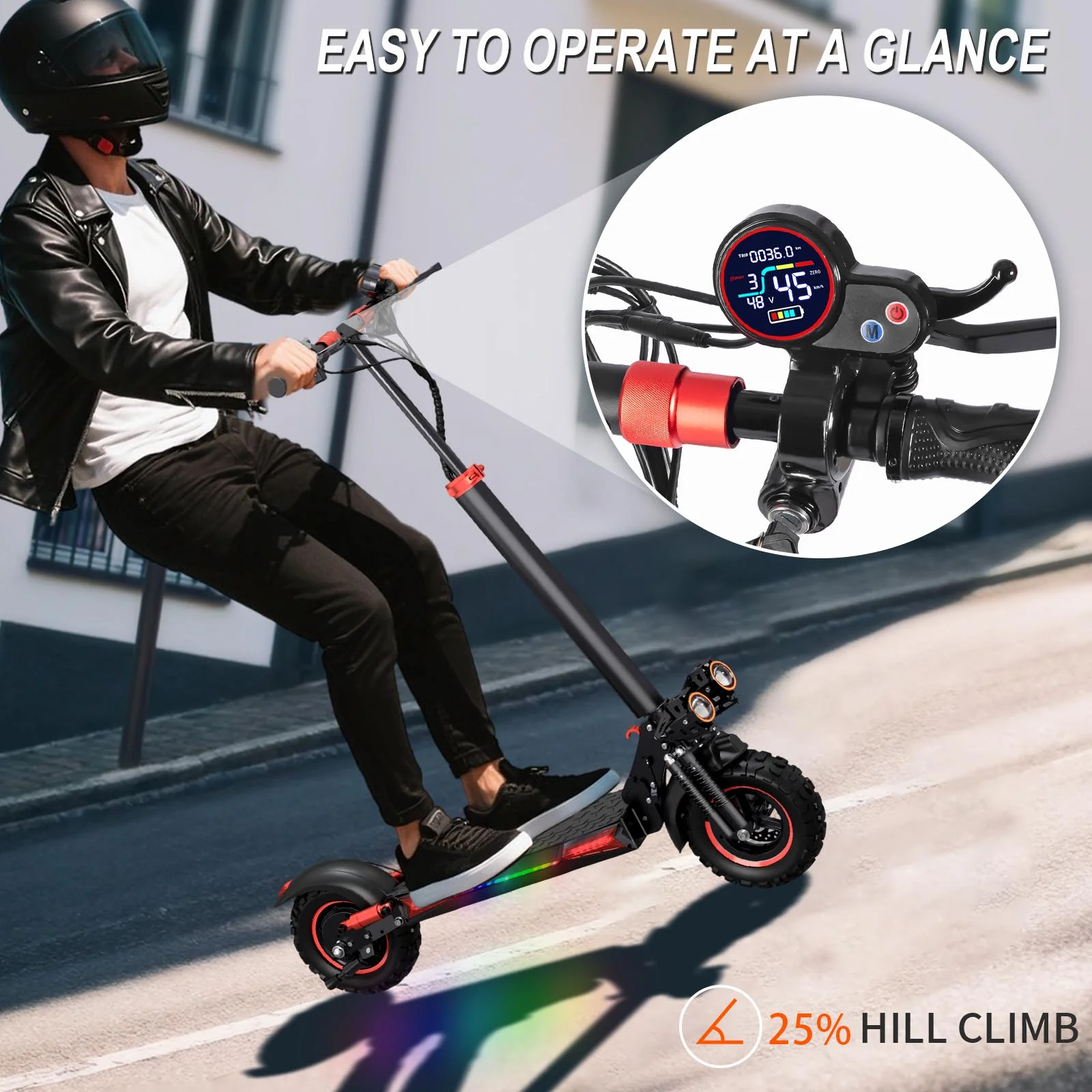 11'' Offroad Electric Scooter for Adult with Seat��1200W Motor up to 34MPH,30-34Miles Long Range Fast Electricscooter��48V 21Ah Foldable Escooter - Image 5