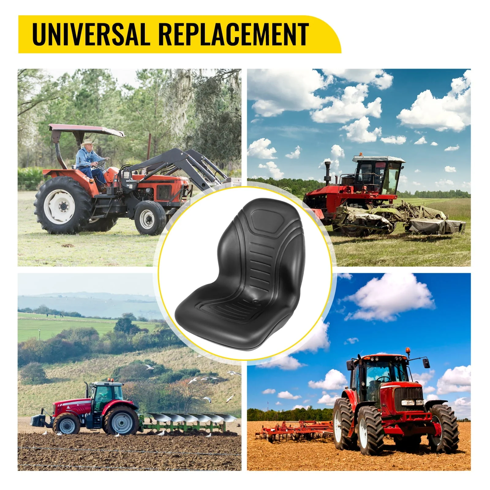 2pcs Universal Tractor Seat Replacement,Compact High Back Mower Seat Pair,Black Vinyl Forklift Seat,Central Drain Hole Skid Steer Seat with Mounting Bolt Patterns of 8" x 11 5" 11 25" x 11 5" Image 8
