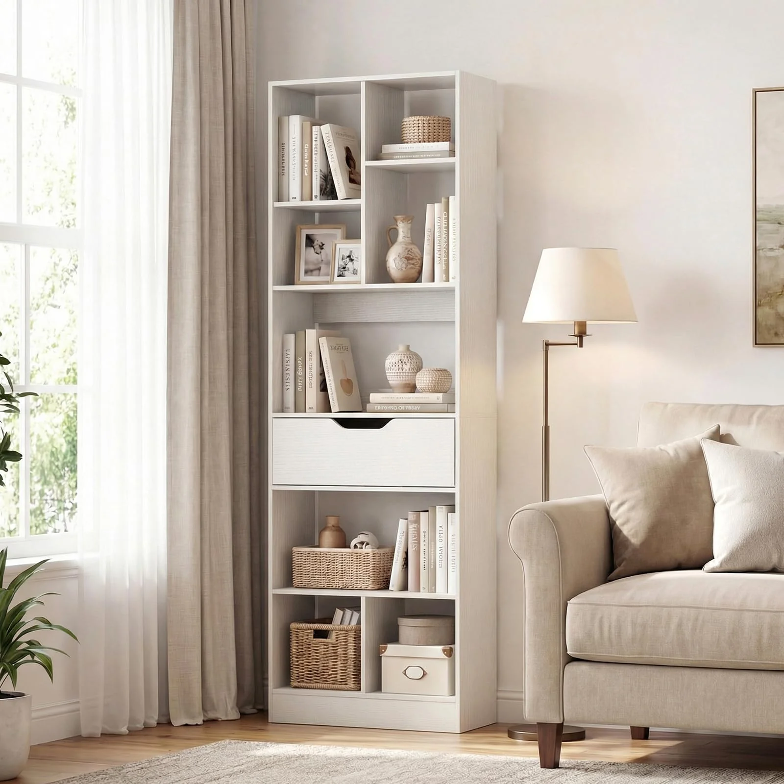 Tangkula 61” Tall Open Bookcase with Drawer(1/2)