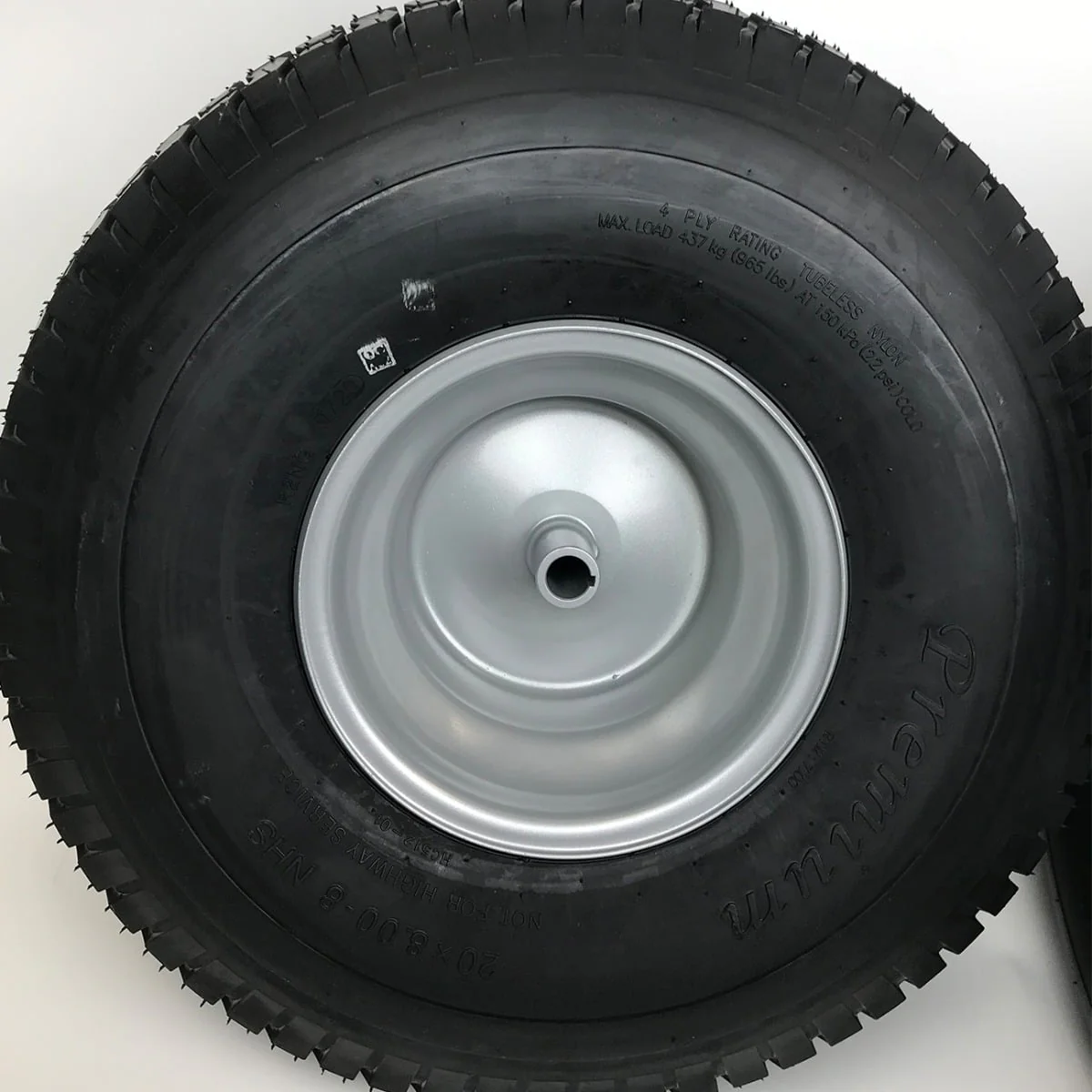 Set of 2 - Silver 20x8.00 - 8 Lawn Mower Tire and Rim - Fits on 3/4 in Axle