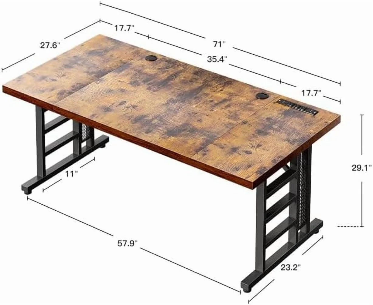 71 Inch Executive Desk with USB Ports, Large Computer Desk with Extra Thick, Long Mordern Office Desk, Workstation Business Furniture for Home Office, Vintage(71"/Vintage) - Image 3