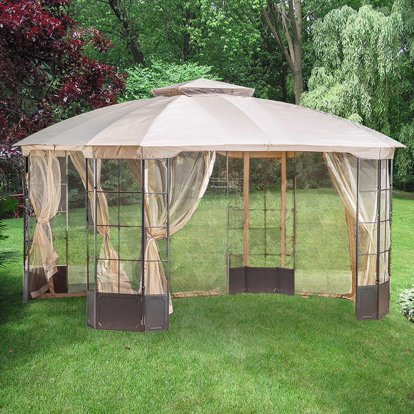 Garden Winds Replacement Canopy Top  and Side Mosquito Netting Set for Polina Gazebo - Riplock 350