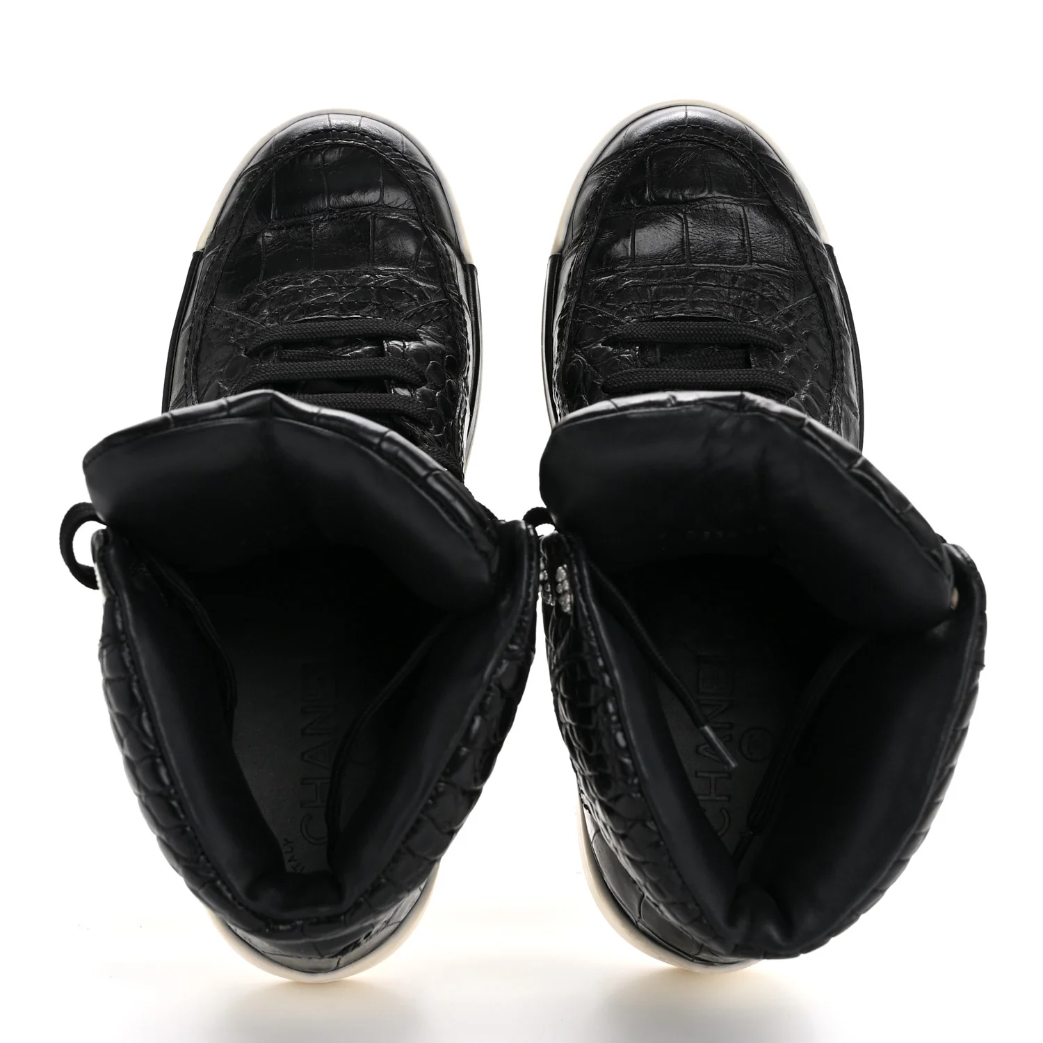 Calfskin Crocodile Embossed Cocodile High Top Sneakers 36.5 Black