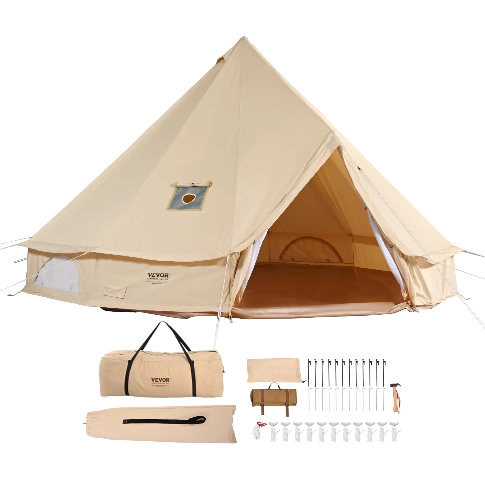 Canvas Bell Tent, 4 Seasons 4 m/13.12 ft Yurt Tent, Canvas Tent for Camping with Stove Jack, Breathable Tent Holds up to 6 People, Family Camping Outdoor Hunting Party - Image 9