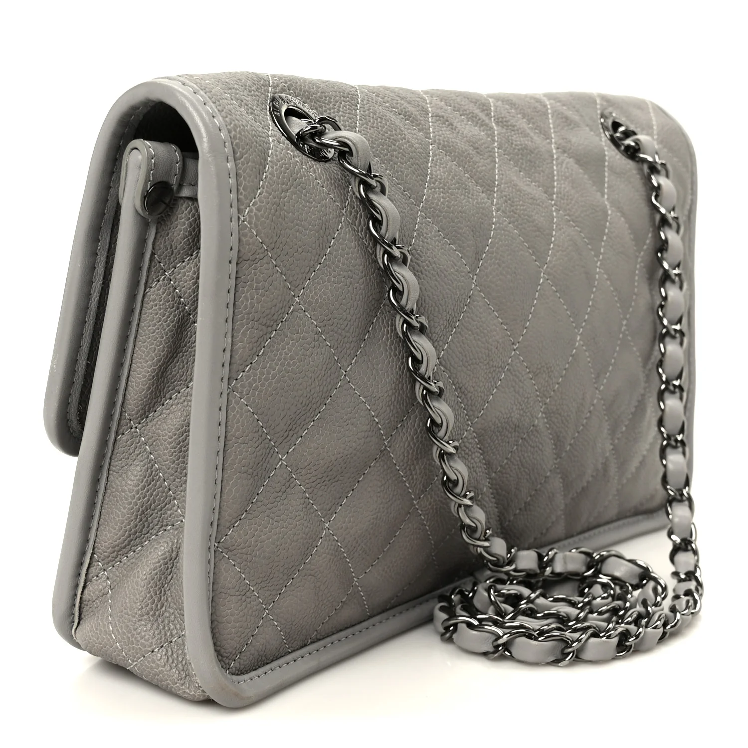 Caviar Quilted Medium French Riviera Flap Light Grey