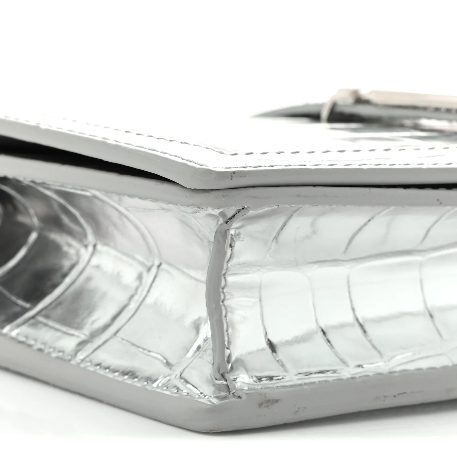 Metallic Crocodile Embossed Calfskin Greca Goddess Wallet On Chain Silver