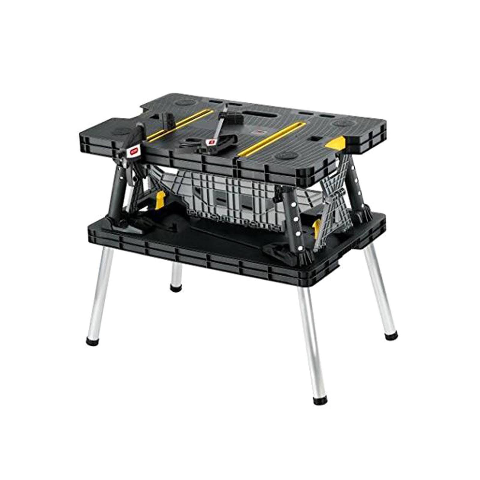 Keter Folding Compact Workbench Sawhorse Work Table with Clamps 1000 lb Capacity