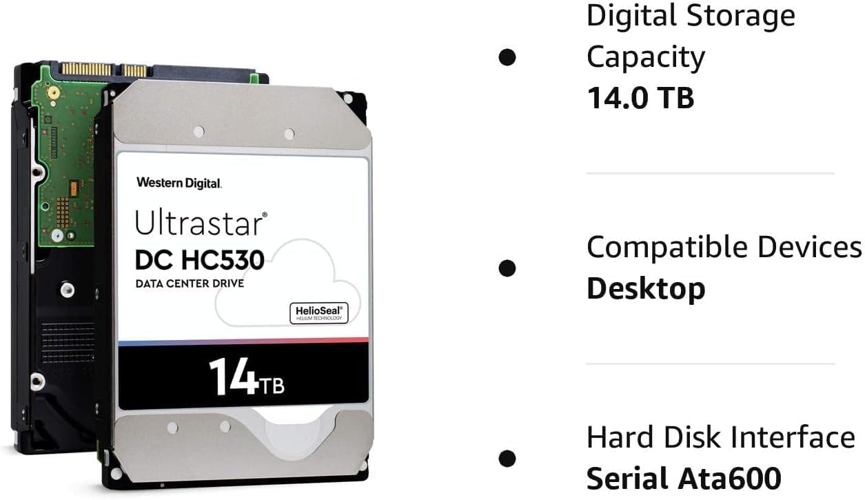 HGST WD Ultrastar DC HC530 14TB SATA 6Gb/s 3.5-Inch Data Center HDD - WUH721414ALE604 0F31152 (Renewed)