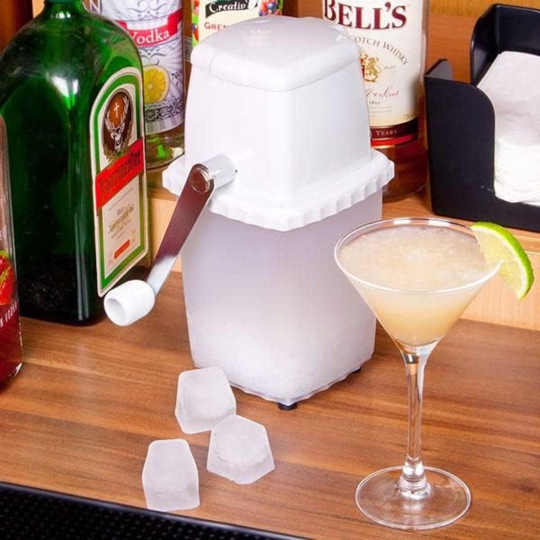 6” x 9-1/2” Manual Ice Crusher with Stainless Steel Blade White Color- Coarse Fine Chips Manual Hand Crank Ice Breaker Portable Ice Crusher for Creating Drinks Ice Platters Cocktails