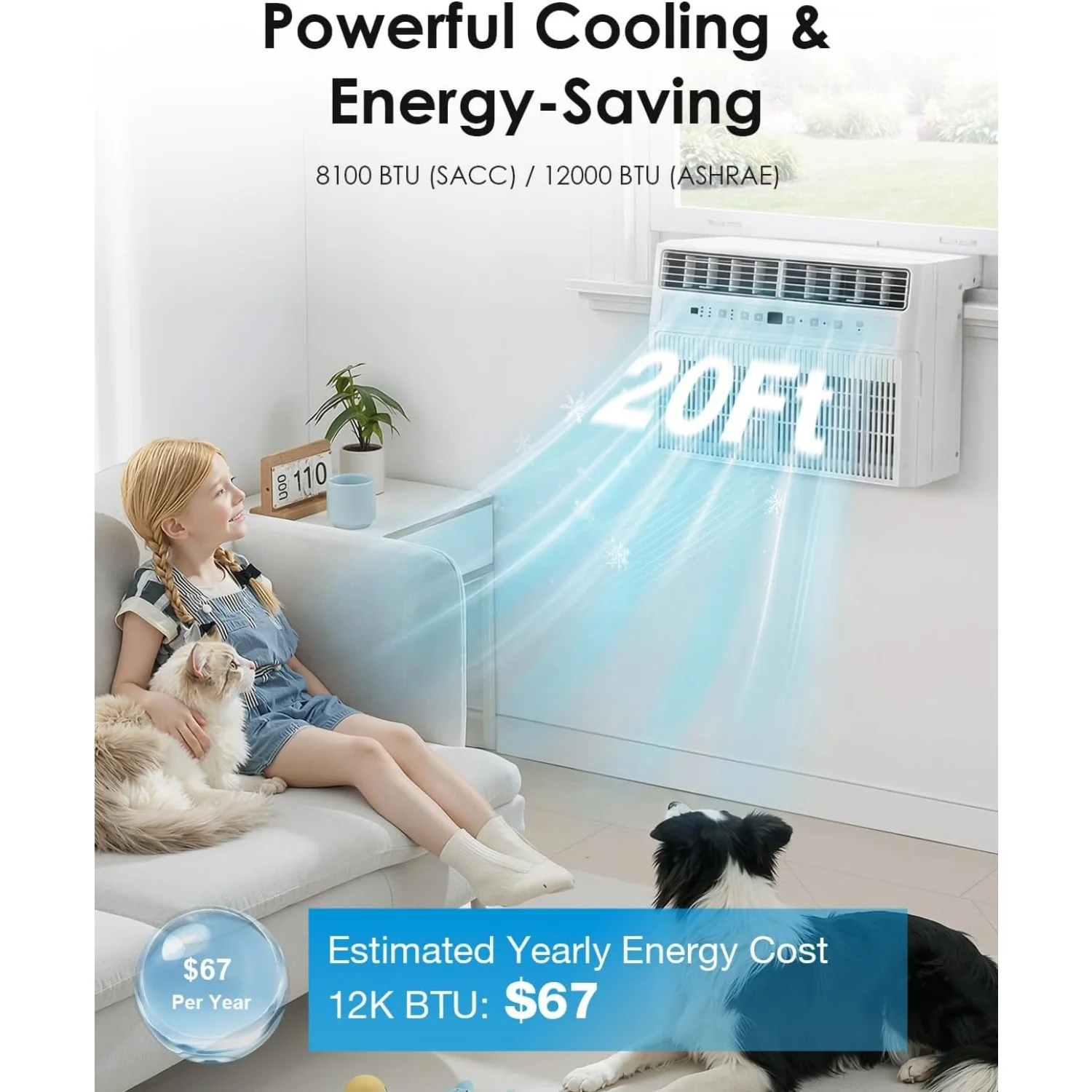 AECOJOY U-Shaped Window Air Conditioner 12,000 BTU AC Unit with Full Window View, Cools 350 Sq. Ft.