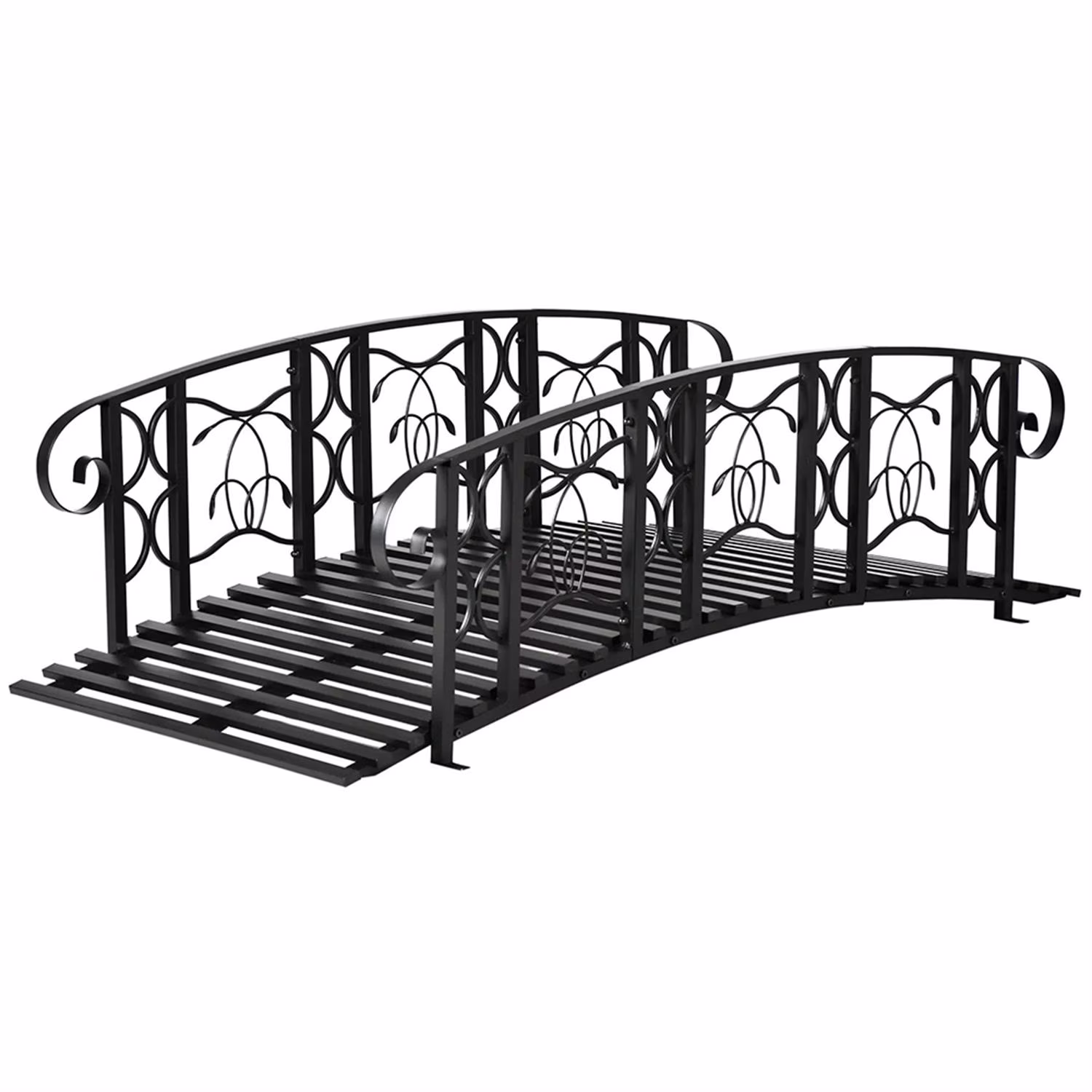 Demi Bonn 6 Ft. Metal Garden Bridge with Safety Side Rails, Vine Motifs, Decorative Classic Arc Footbridge for your Backyard Ponds, Creeks, Streams, Black