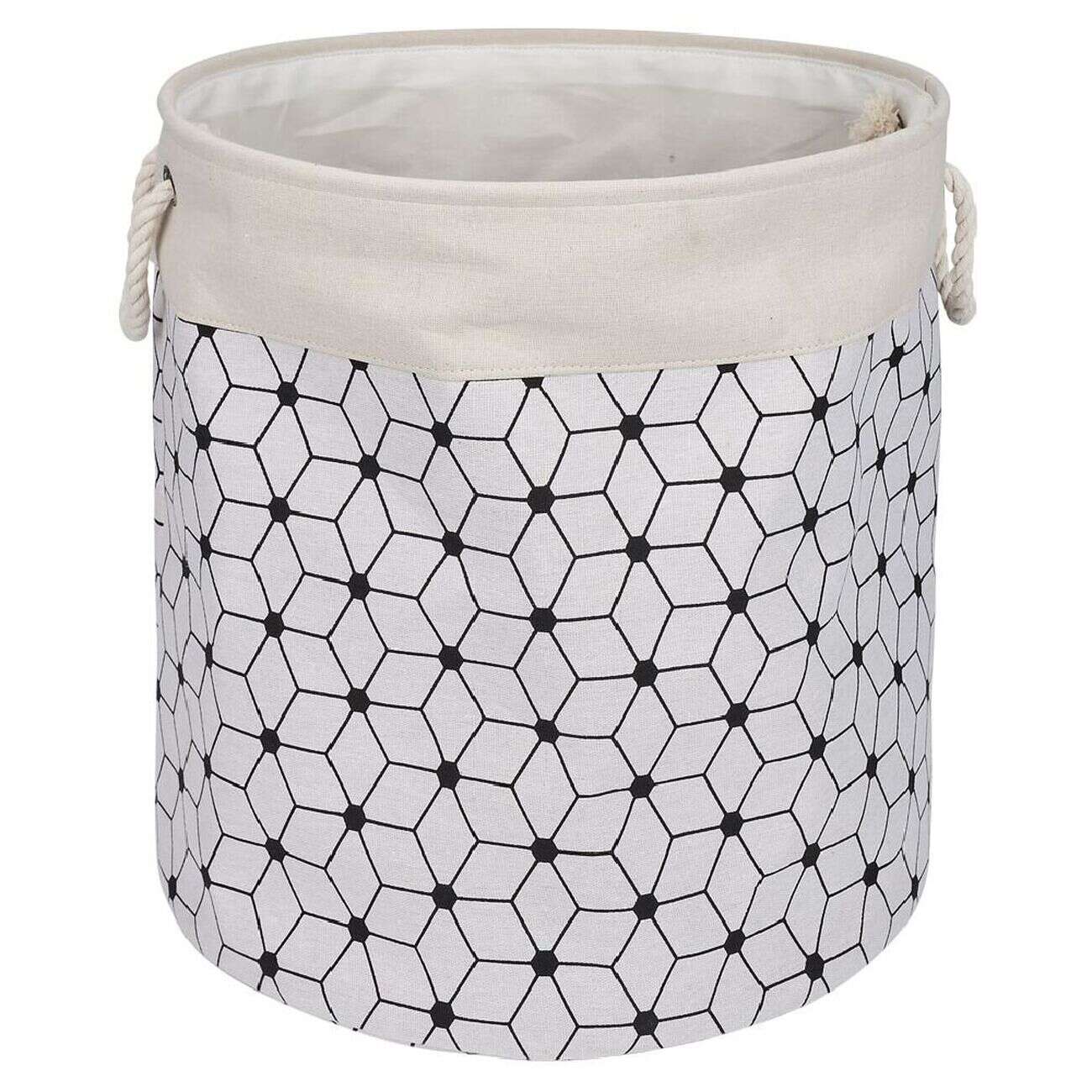 Panier à linge 72L motifs noir beige