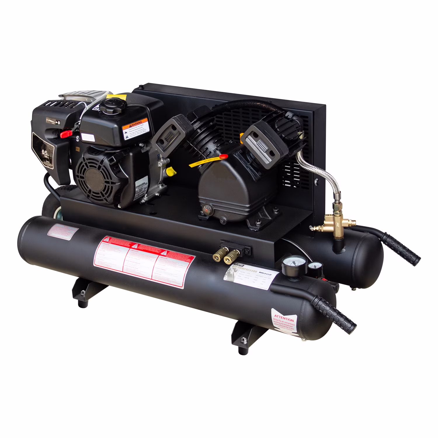Horizontal 6.5 HP 9 Gal Gas-Powered Portable Air Compressor Double Tank 125 PSI 12 CFM