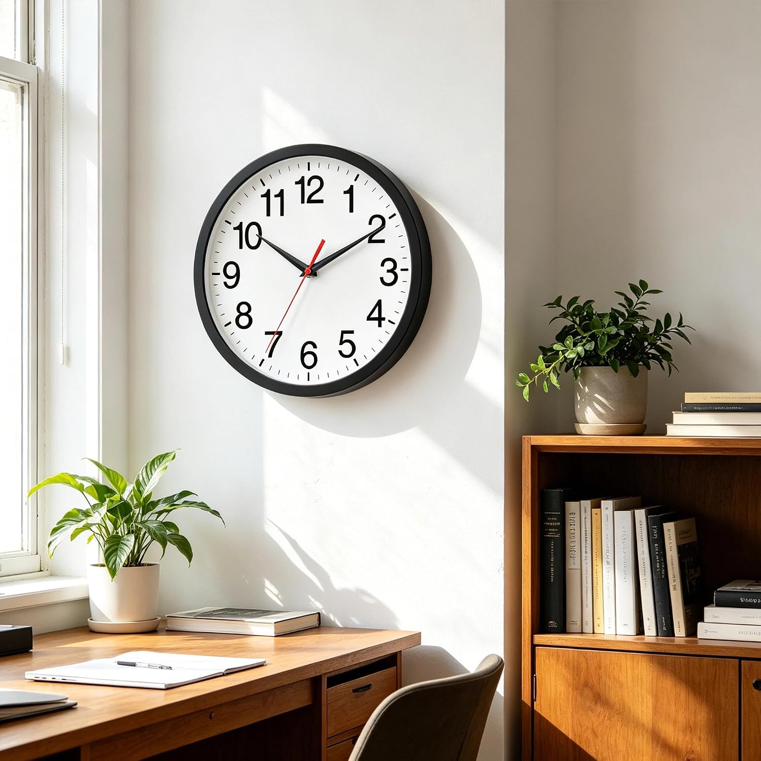 Rohioue Wall Clock Analog 8 Inch Black Battery Operated Silent Clock| Easy To Read, Non-Ticking, Round, Accurate, Kitchen, Living Room, Classroom, Office, School