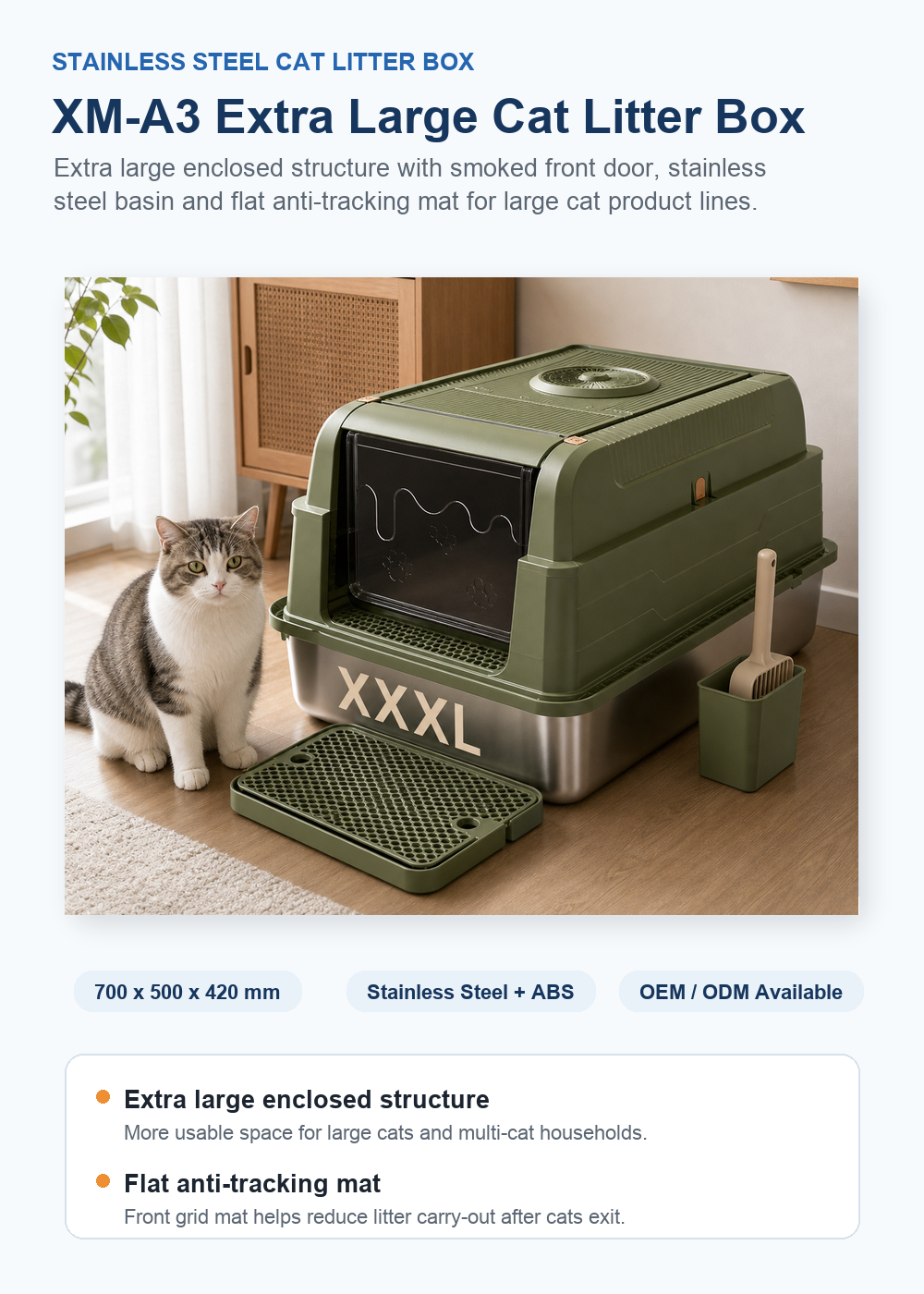 Large Stainless Steel Enclosed Cat Litter Box Arenero Para Gatos Front Door Step Ramp Ventilated Lid for Large Indoor Pets