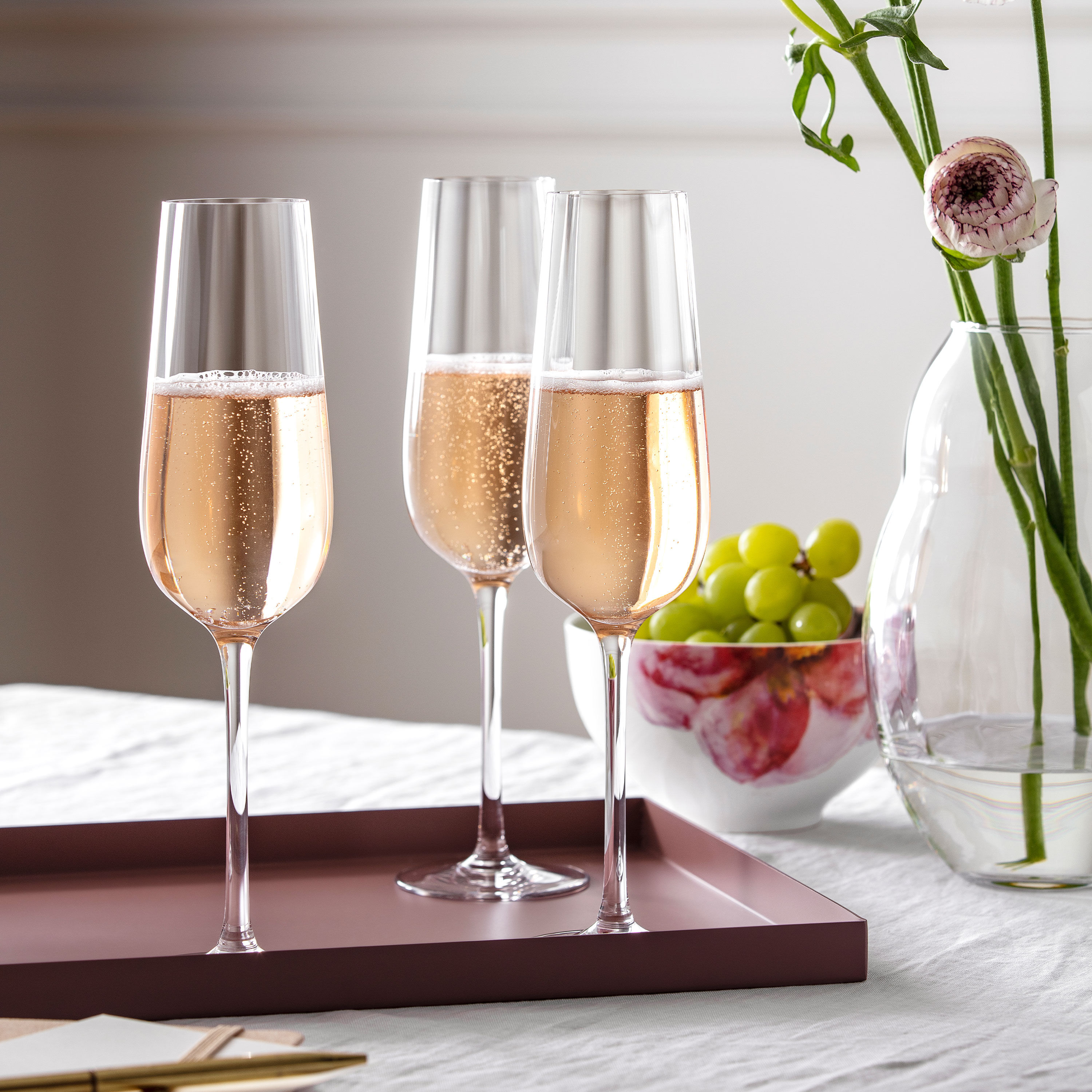 Rose Garden Champagne glass - Clear, 4.1 oz, crystal glass