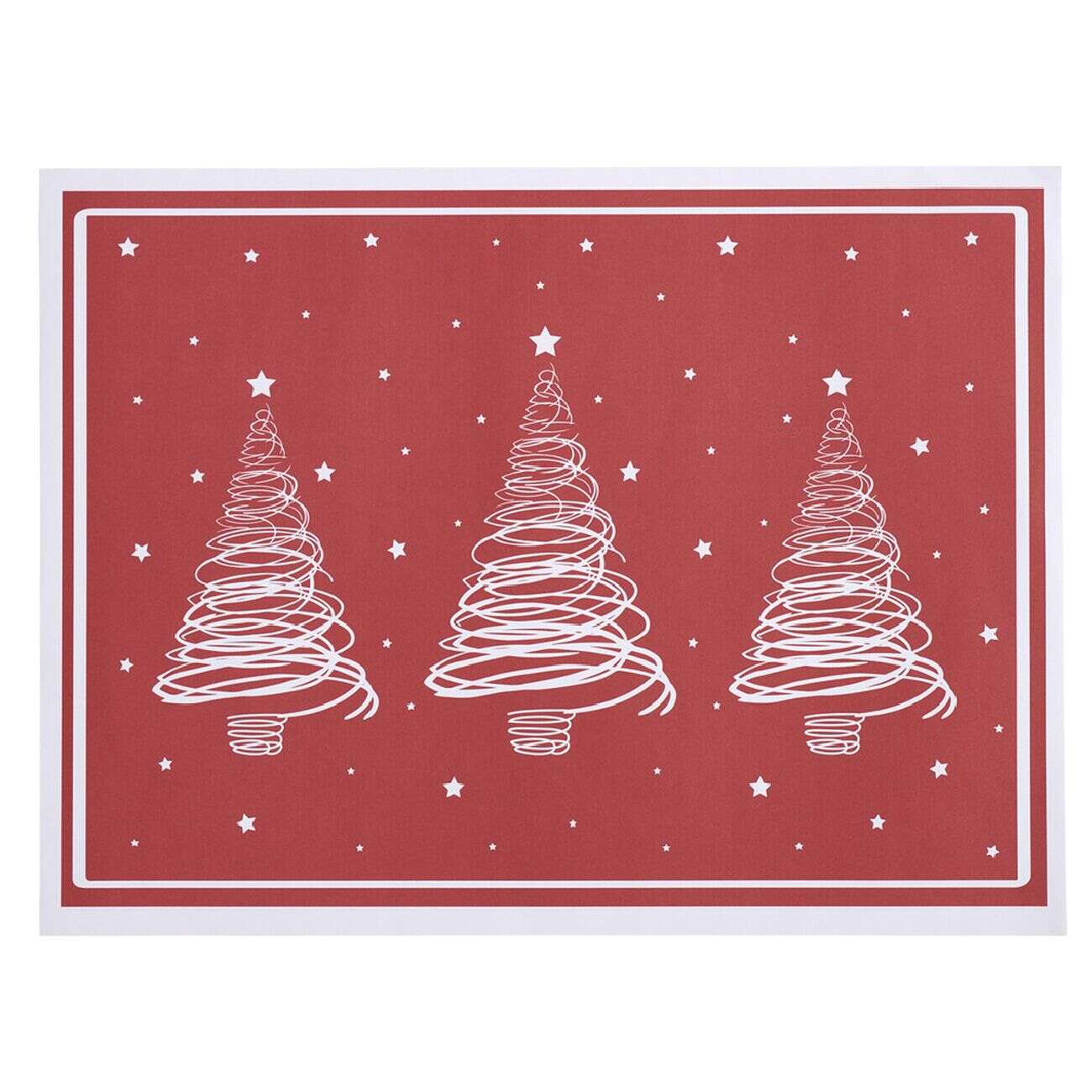 Set de table rouge décor sapin blanc x10