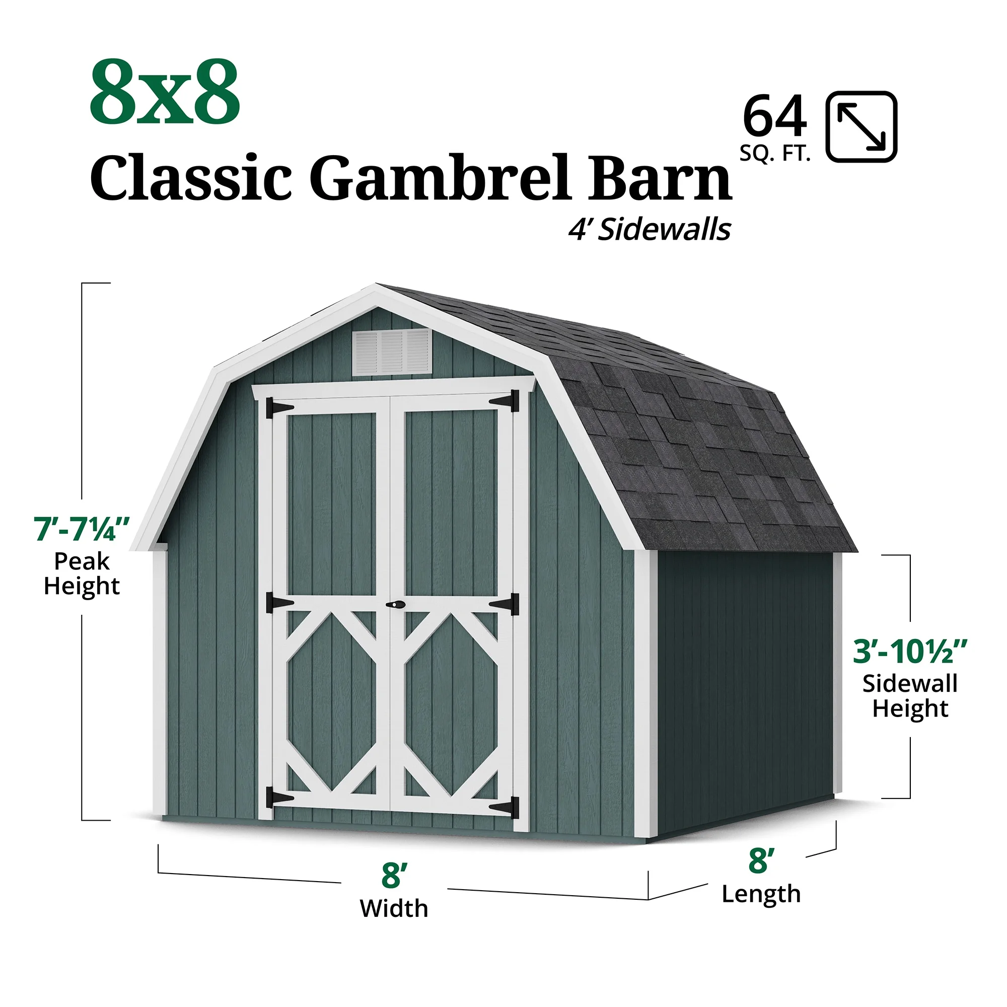 8x8 Classic Gambrel Barn with 4 ft. Sidewalls, Outdoor Wood Storage Shed Do-It-Yourself Precut Kit(8 x 8/Without Floor) - Image 3