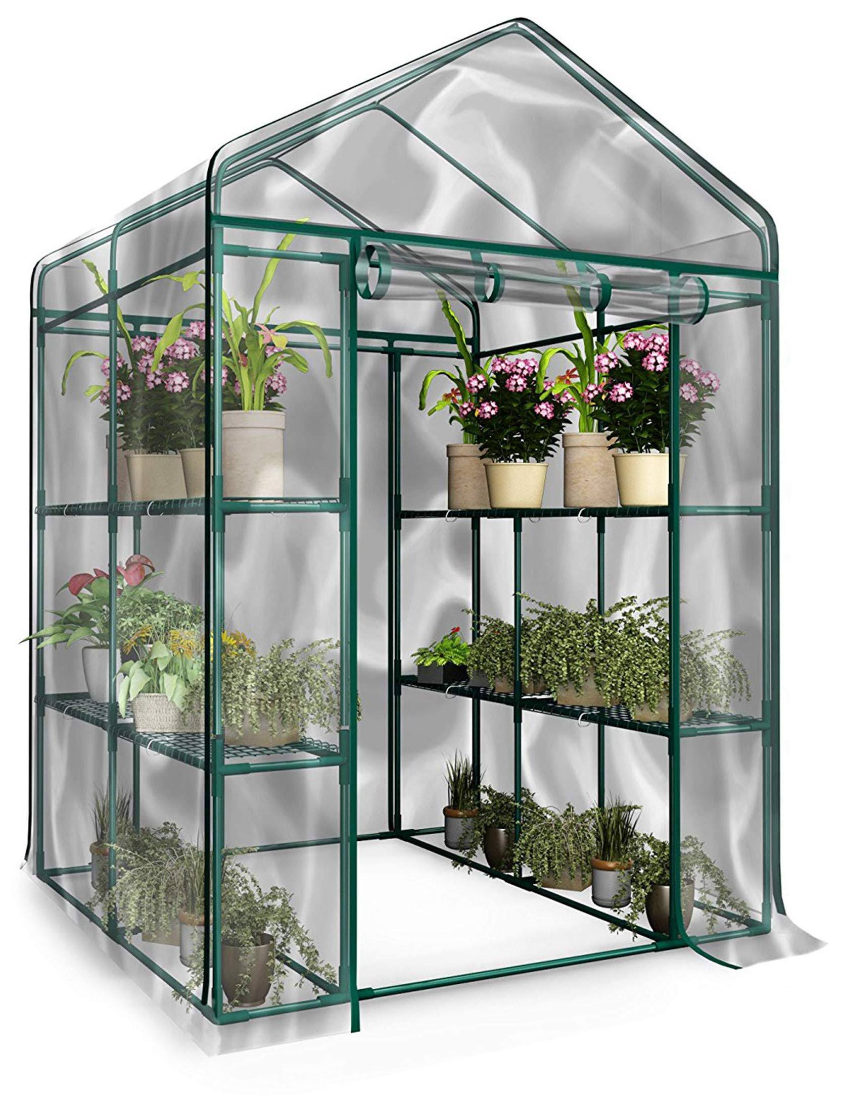Home-Complete Walk-In Greenhouse-Indoor Outdoor with 8 Shelves, Green
