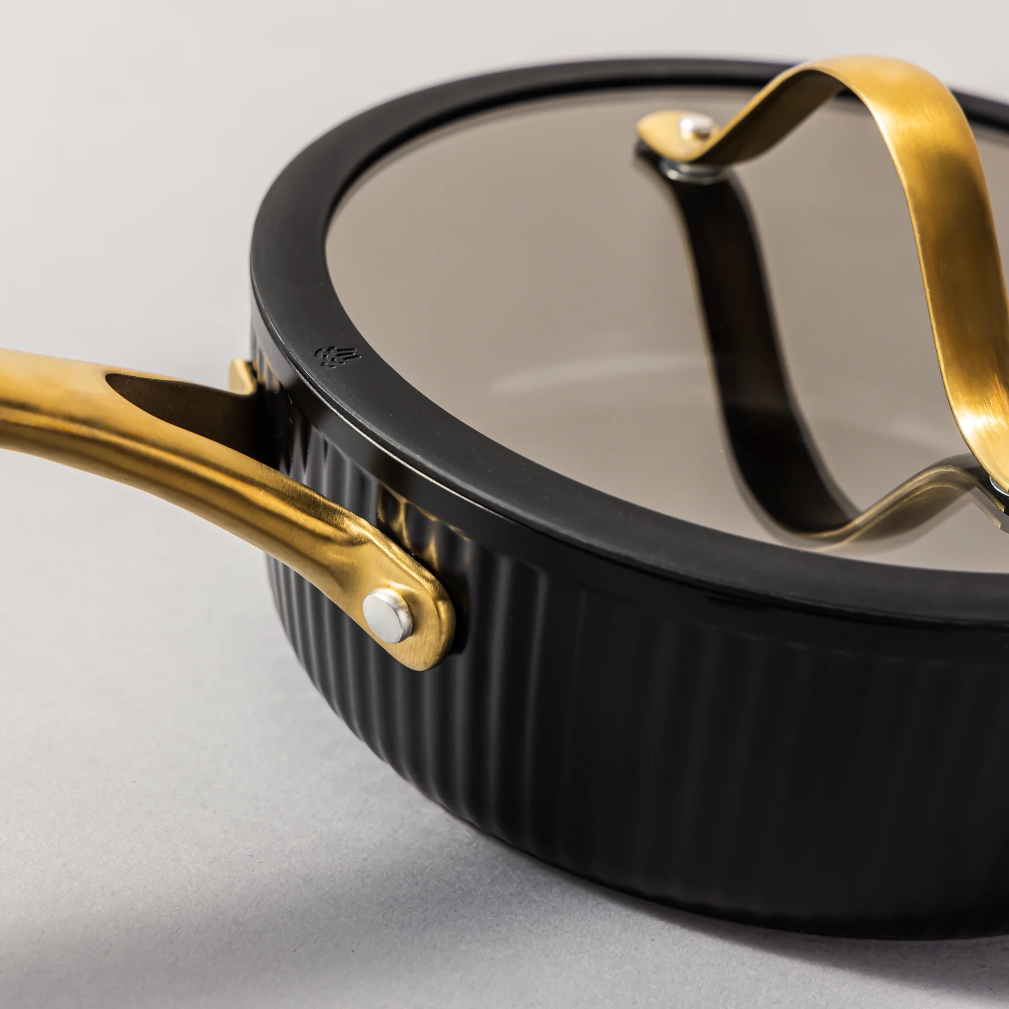 Thyme & Table 12 - Piece Nonstick Signature Ribbed Cookware Set, Pots and Pans Set - Black & Gold