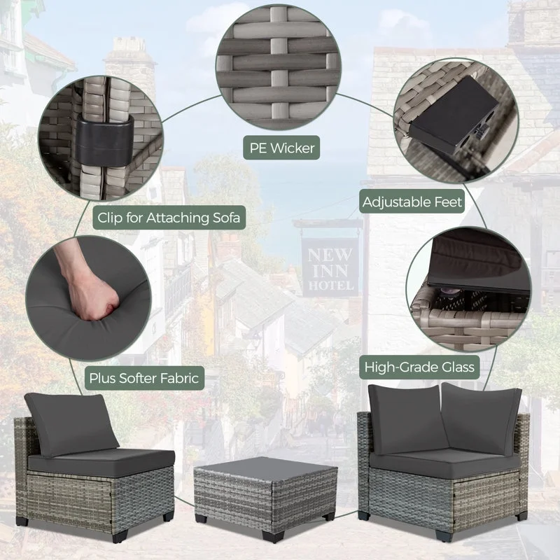 7 Pcs Outdoor Patio Furniture Sofa Set on Sale, Grey Rattan Grey Cushion(7PCS/Grey Rattan/Grey Cushion) - Image 2