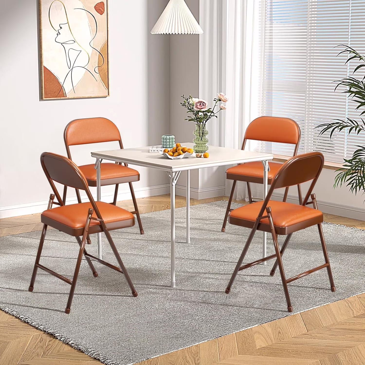 4 Pack Padded Folding Chairs with Upholstered Cushion and Back, Metal Frame for Indoor and Outdoor, Commercial Use (Set of 4)