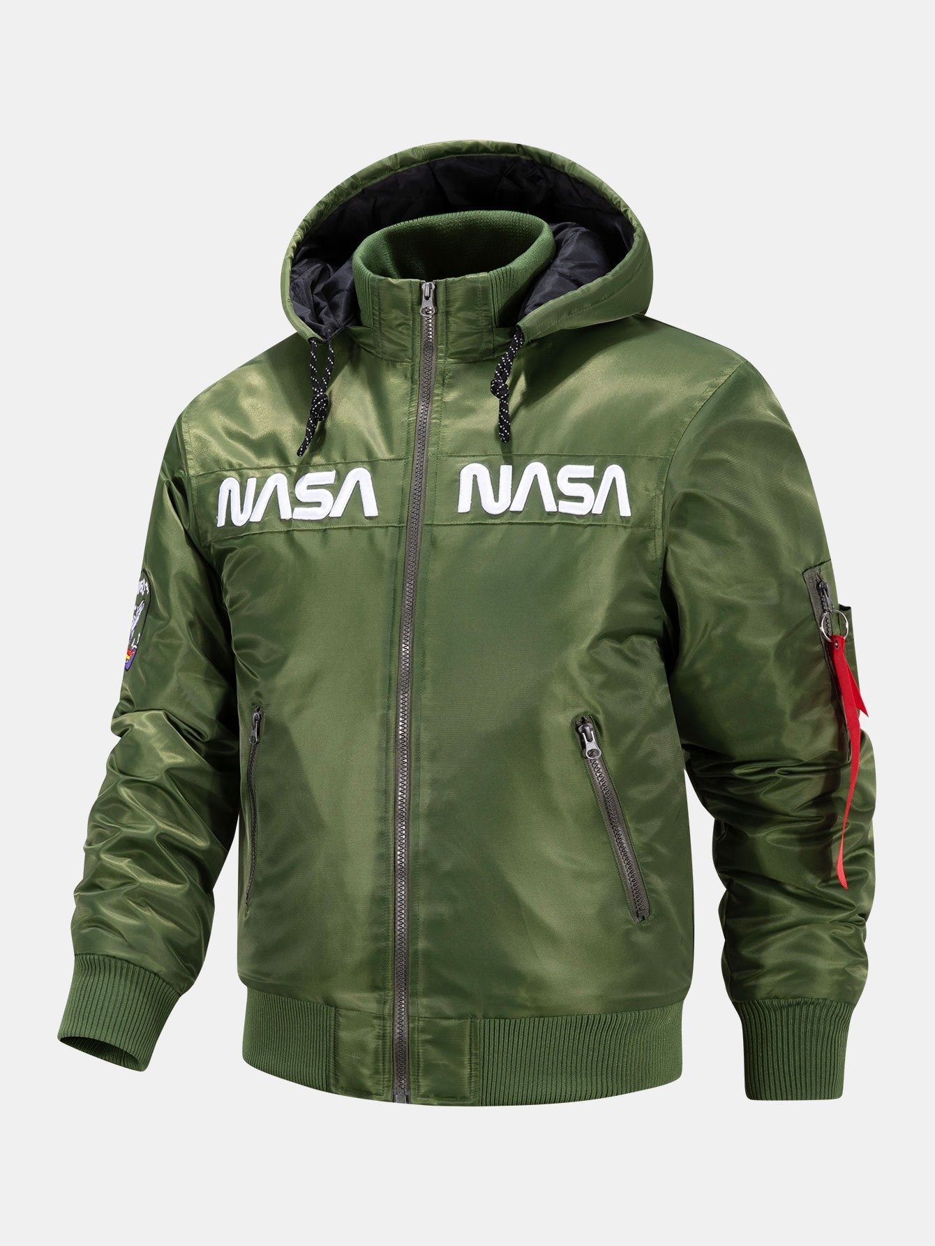 Veste bomber matelassée à capuche amovible et doublée, brodée par la NASA