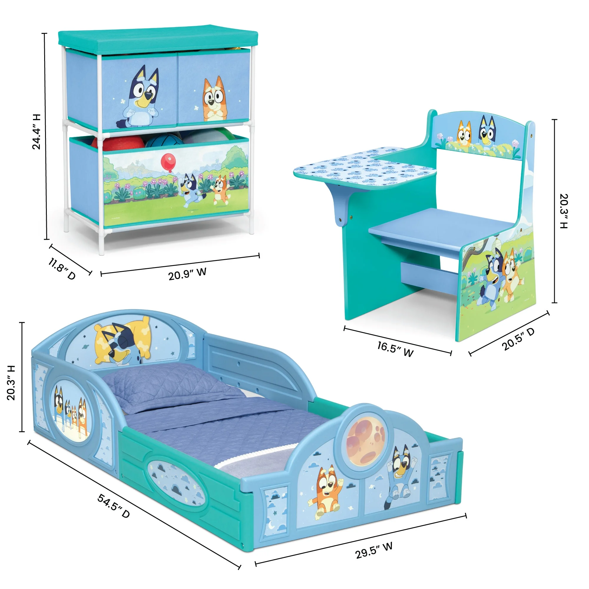 Bluey 3 - Piece Toddler Bedroom Set by Delta Children, Blue