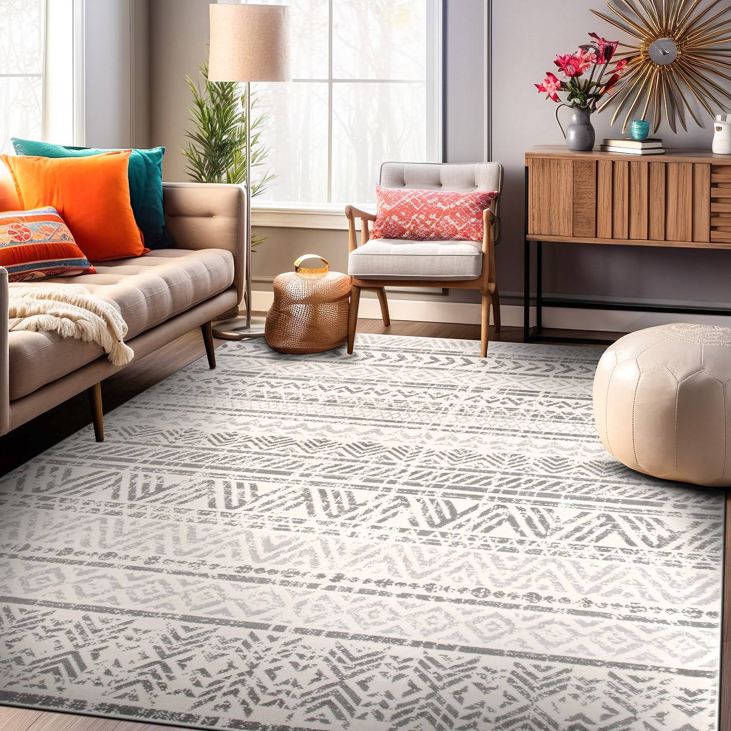 Geometric Bohemian Design Area Rug 3'3 inch x 5' Gray