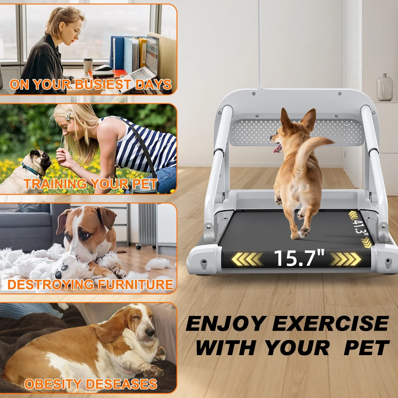 Dog Treadmill for Medium Small Dogs 265lbs Weight Capacity Pet Running Machine 2 in 1 Treadmill for Pet Fitness with Move Wheels and Remote Control(Off White) - Image 6