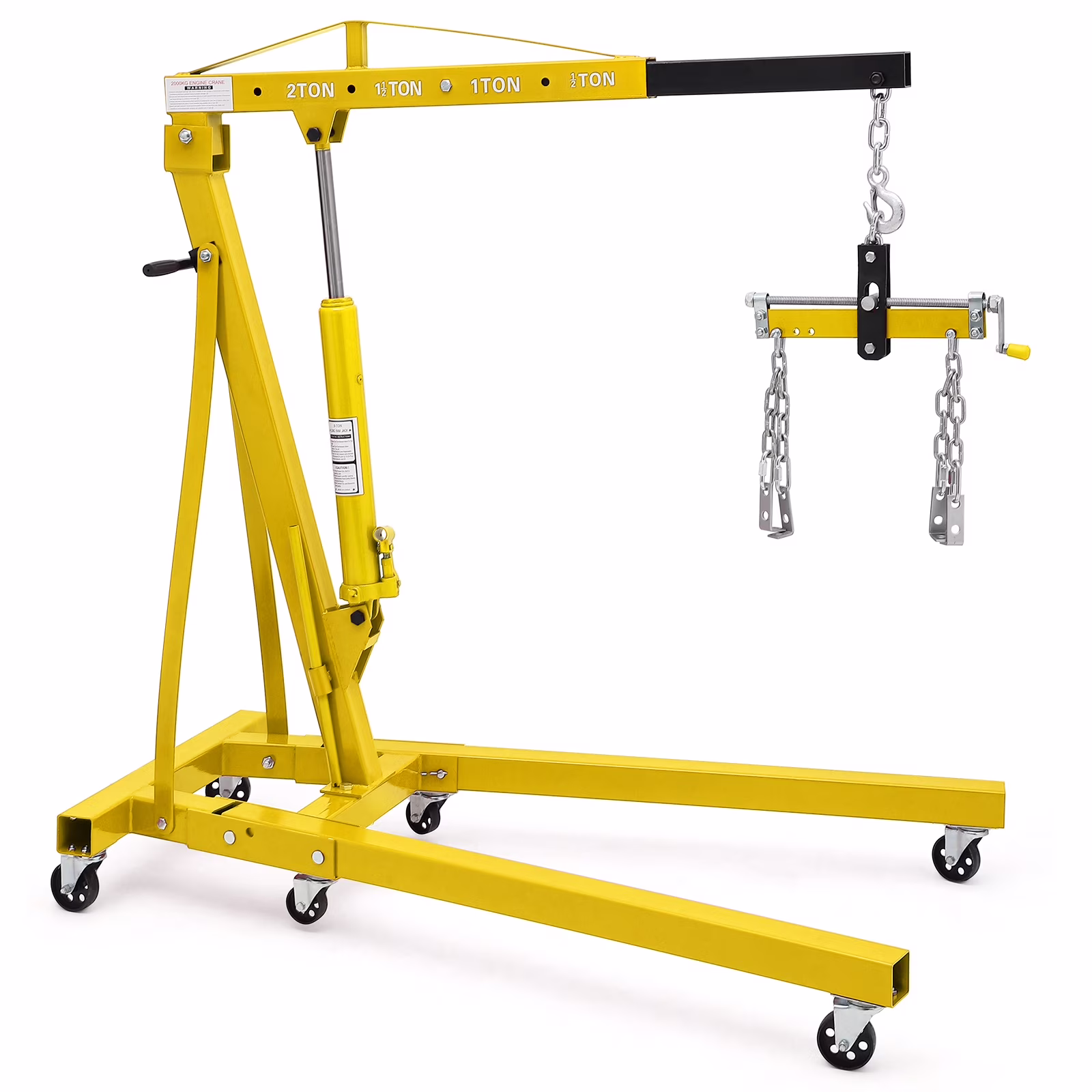 2 Ton Folding Hydraulic Engine Hoist with Lever,Folding Engine Shop Crane Hoist Lift,Heavy Cherry Picker with 6 Wheels for Garage,Workshop,Yellow(Yellow)