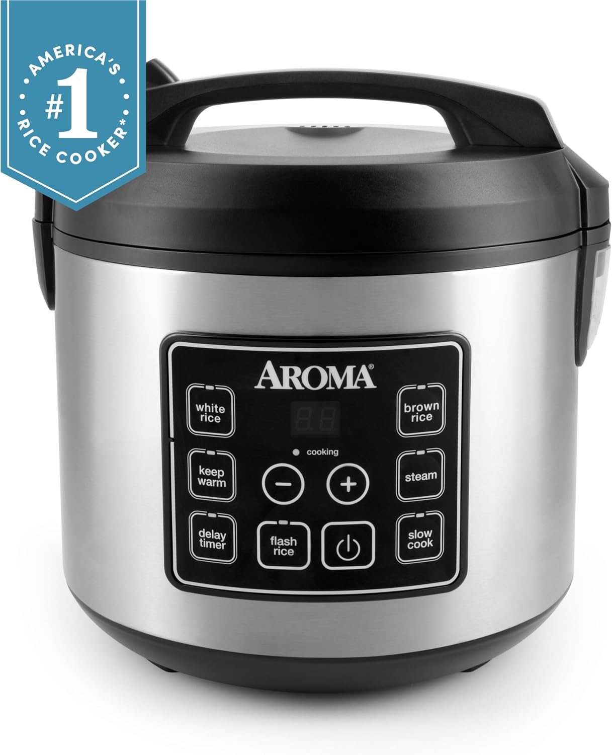 Aroma Housewares 20 Cup Cooked (10 cup uncooked) Digital Rice Cooker, Slow Cooker, Food Steamer, SS Exterior (ARC-150SB), Black