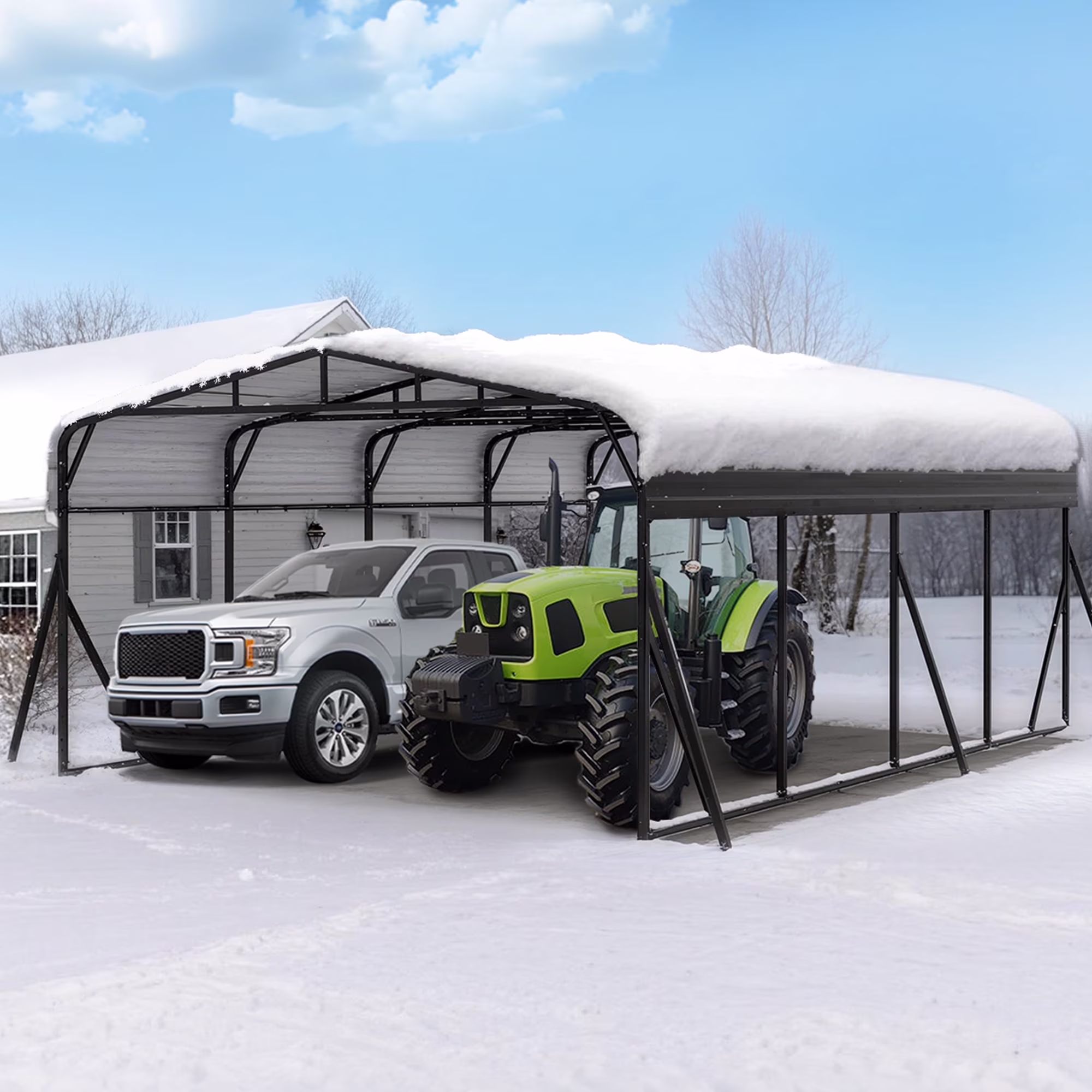 10x15FT Heavy Duty Metal Carport, Outdoor Carport Canopy with Iron Roof, Durable All-Weather Carport for Cars, Trucks, Boats Outdoor Equipment, Easy Quick-Install Assembly(10*15FT) - Image 7