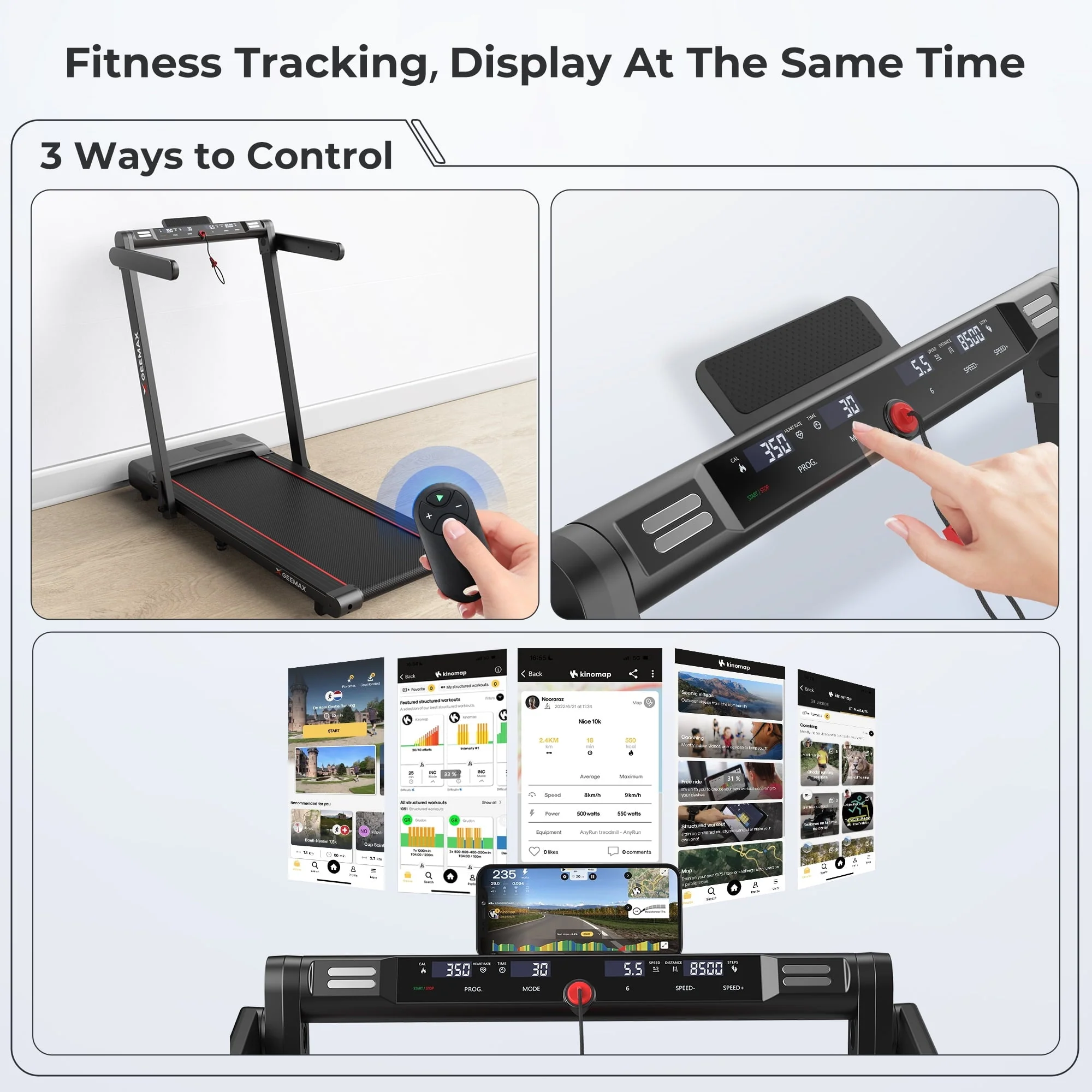 GEEMAX 3.0HP 2 in 1 Dual Display Folding Treadmill Under Desk Treadmill W/APP and 12 Pre - Set Fitness Exercise Programs & Remote Control Electric Treadmill Jogging Machine, 265 lb Capacity 0.6 - 7.5MPH