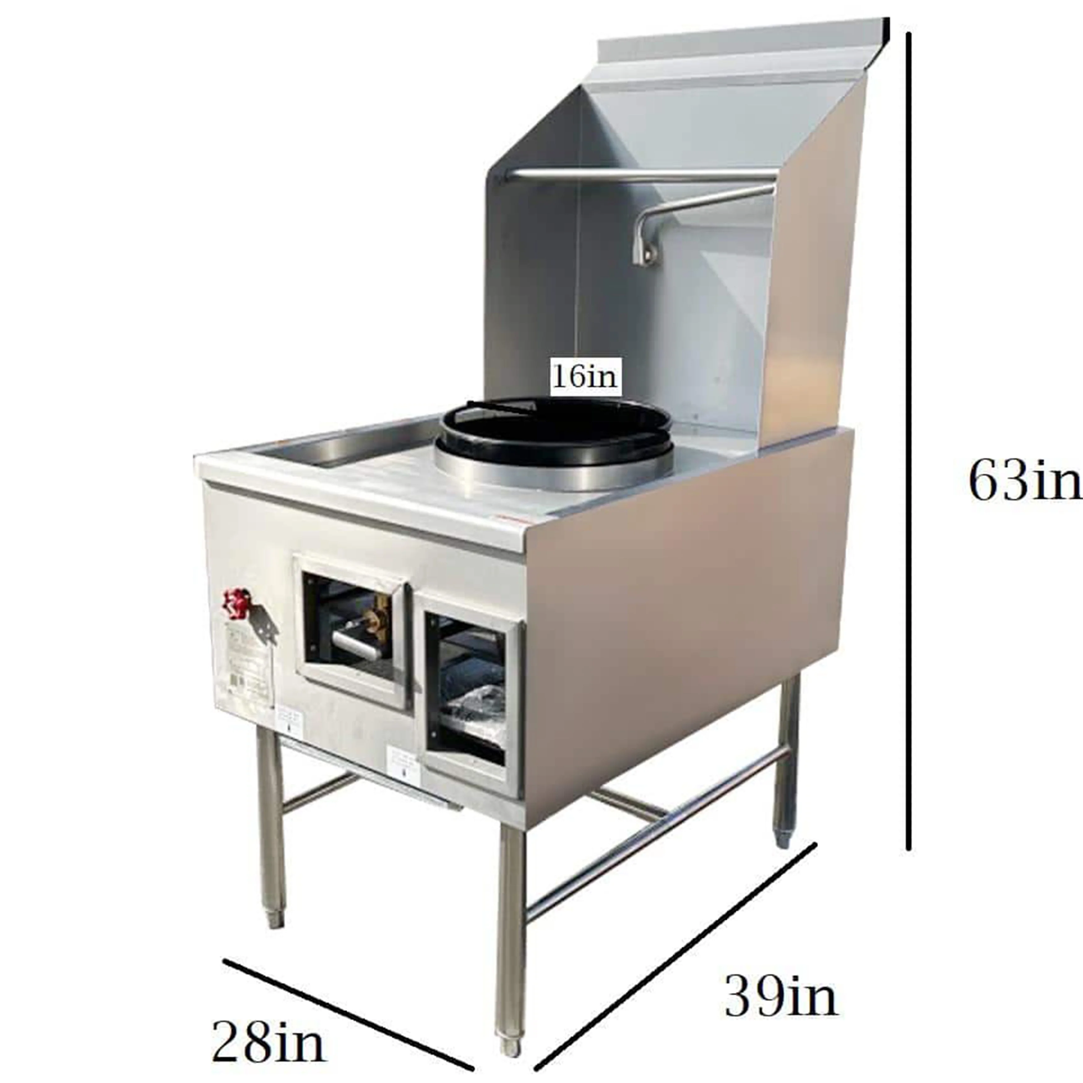 NSF 28 in. with 16 in. 1 Hole Commercial Restuarant Wok Range with Waterfall, Natural Gas Wok Accessory Range 125,000BTU - Image 4