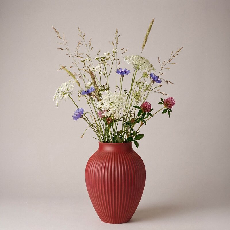 Knabstrup vase 20 cm ripple soft cherry red