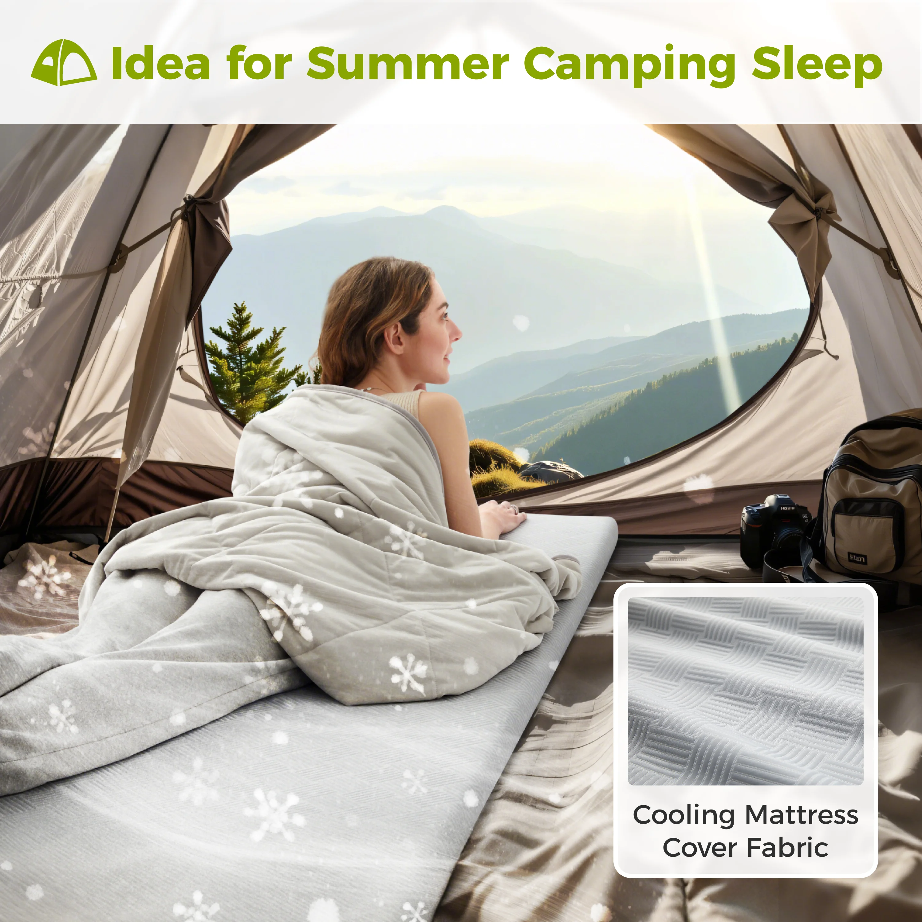 Camping Mattress for Hot Sleeper, Waterproof Cooling Cover, Roll Up Foam Sleeping Pad with Storage Bag,Cot Mattress Topper for Summer Camping, Hiking,Car,Tent,Travel(75 x 30 x 2 inches)(Mattress Only) - Image 2