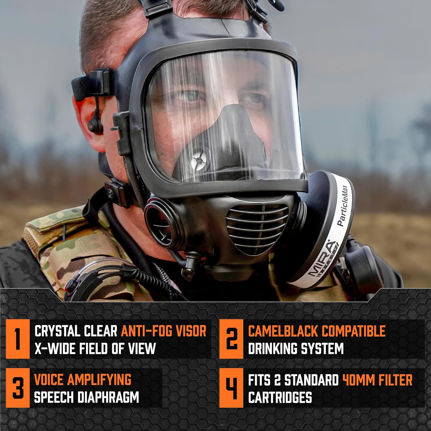 Masque à gaz intégral MIRA SAFETY CM-6M CBRN avec système d'hydratation