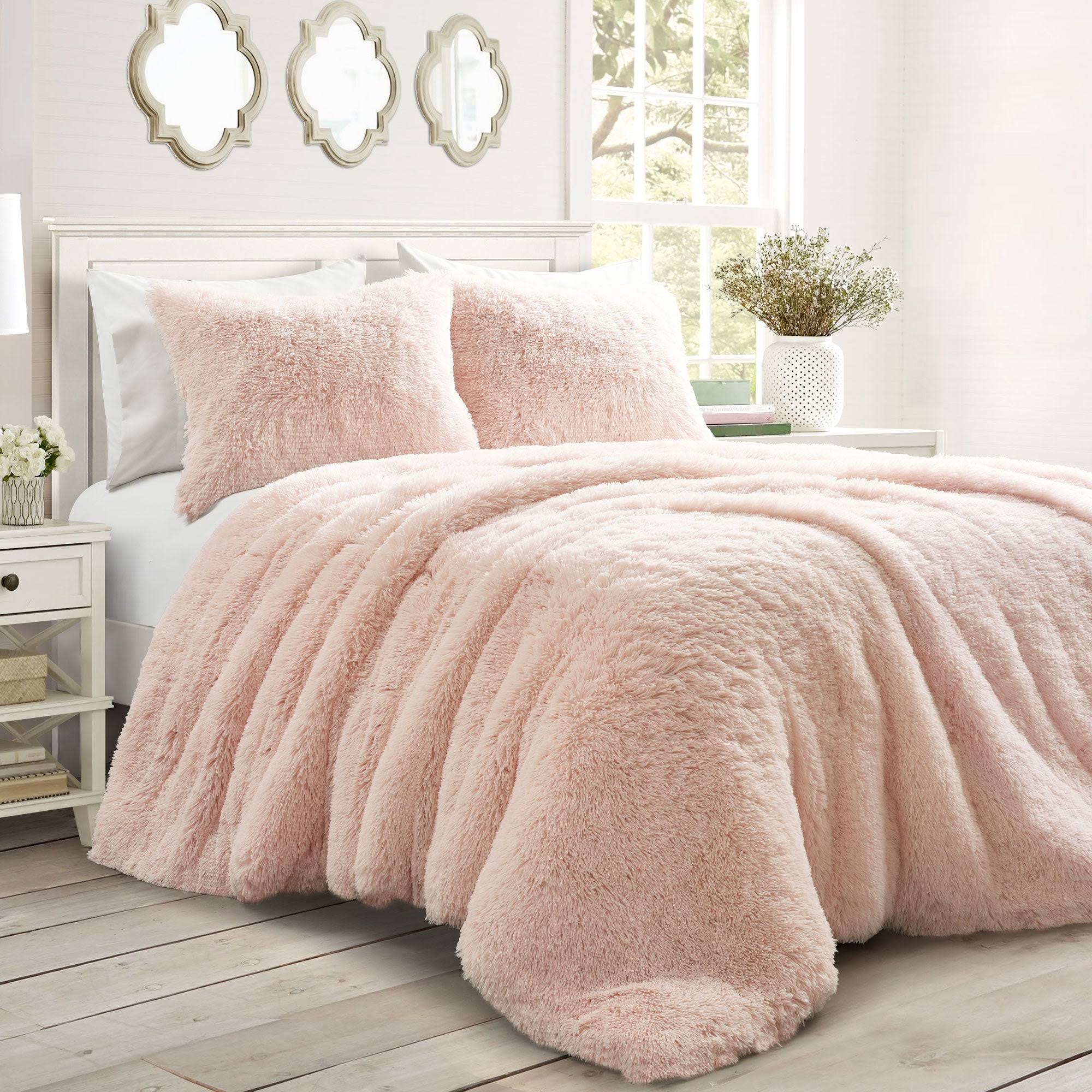 Lush Decor Emma Faux Fur Comforter Set - Blush - Full - Queen